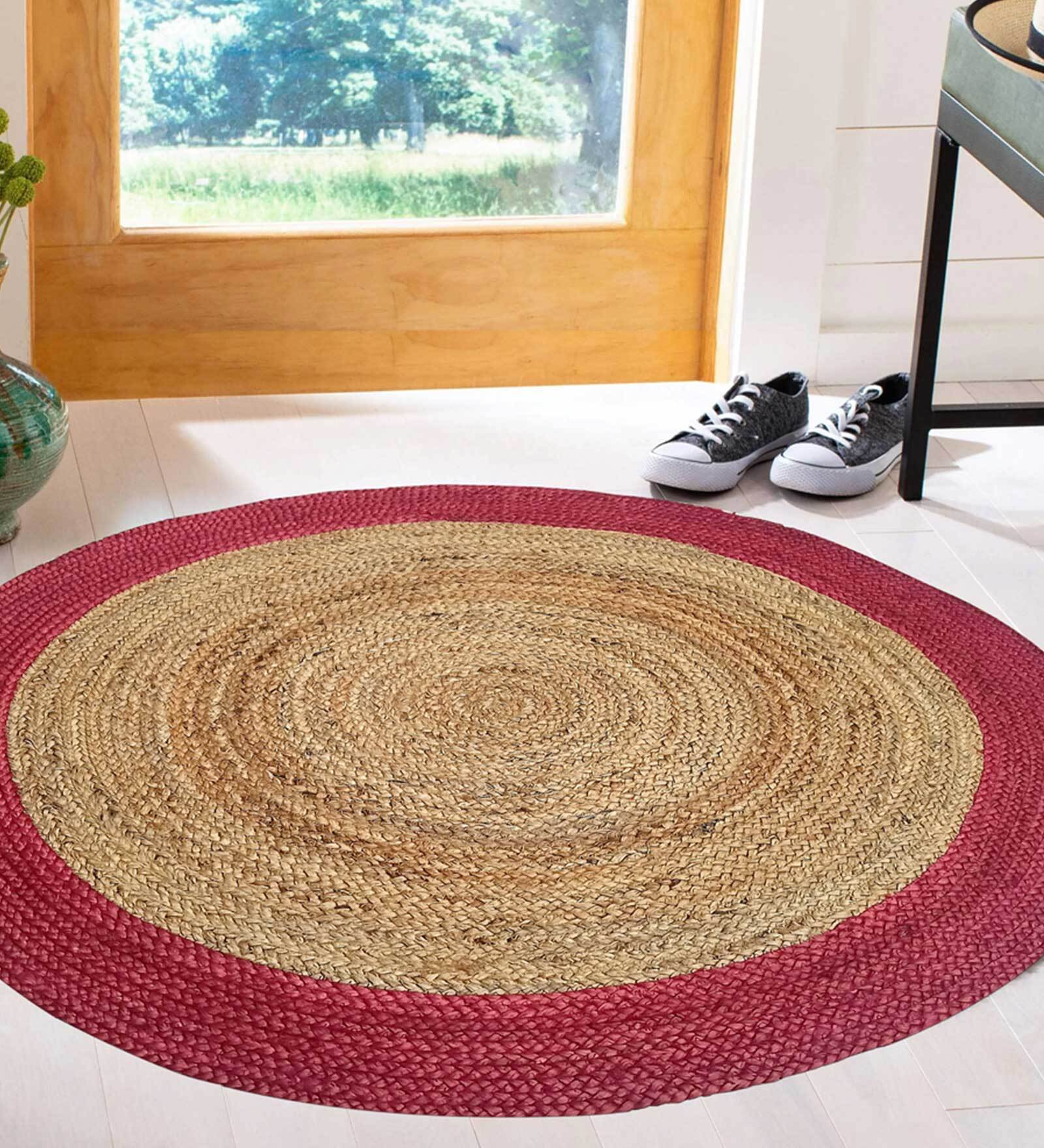 Multicolor Geometric Jute 3 ft x 3 ft Hand Tufted Round Carpet