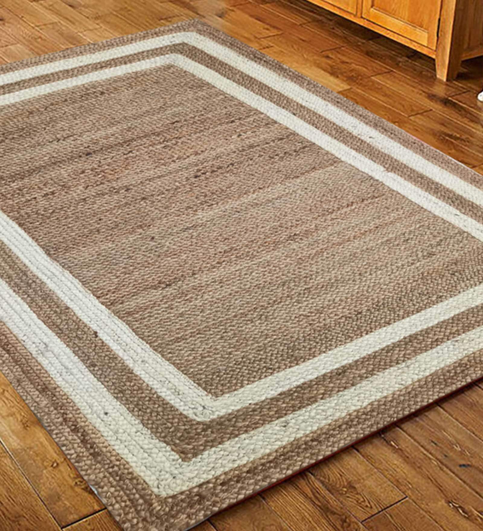 Brown Striped Jute 3 ft x 5 ft Hand Woven Carpet