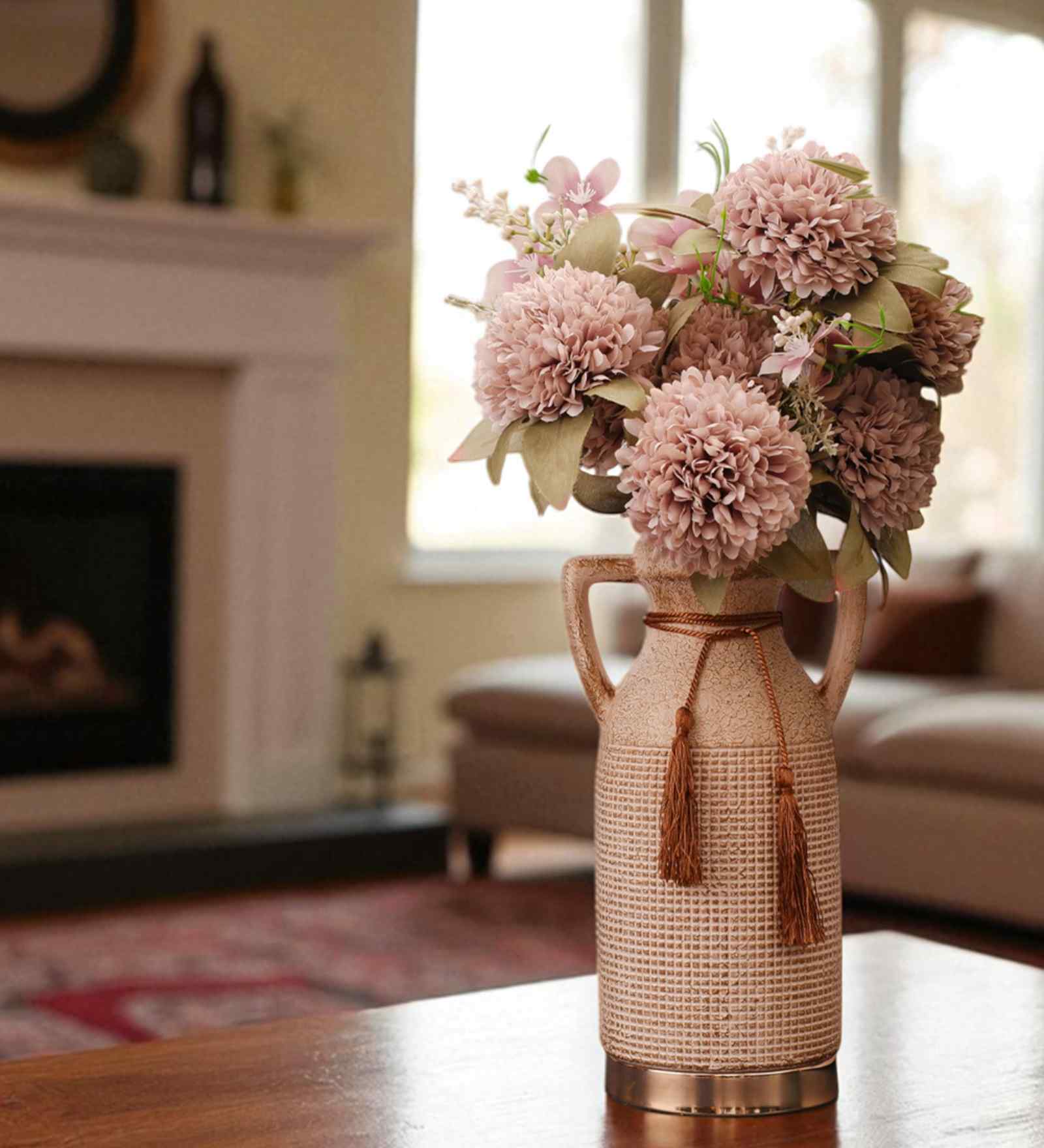 Beige Antique Vintage Rustic Charm Ceramic Amphora Shaped Vase