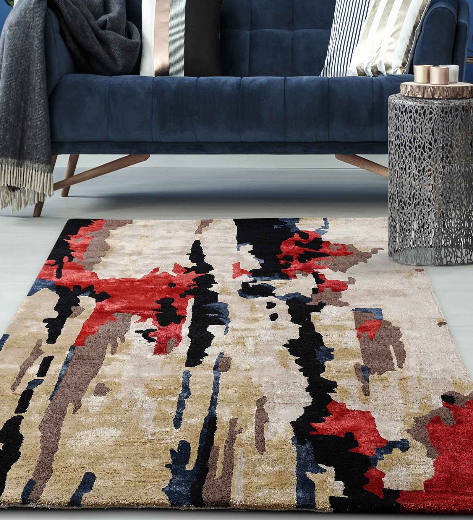 Buy Beige Art Silk Abstract 4 x 6  Feet Hand Tufted Carpet