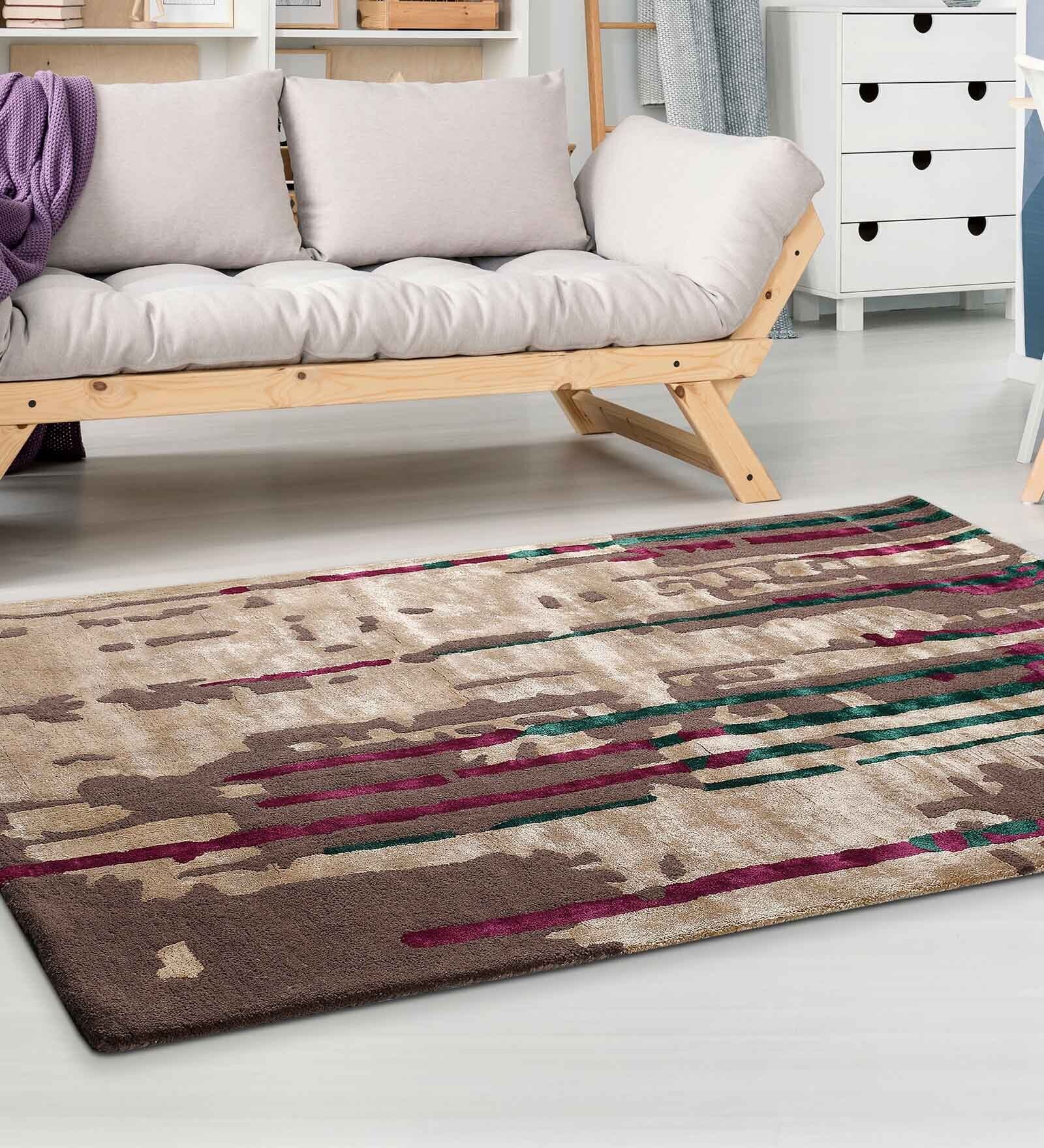 Buy Beige Art Silk Abstract 5 x 7 Feet Hand Tufted Carpet