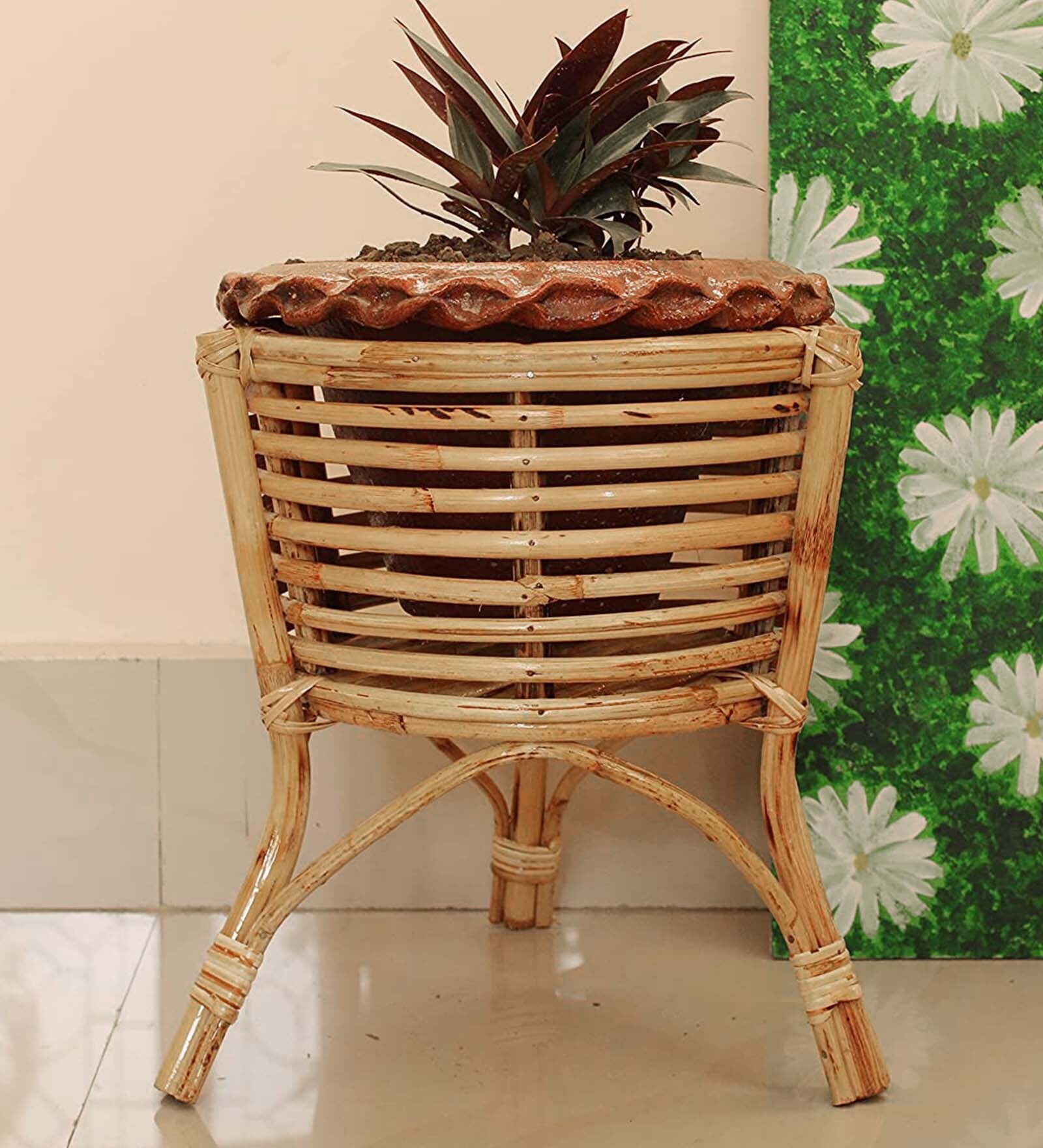 Beige Assam Cane Round Planter Stand
