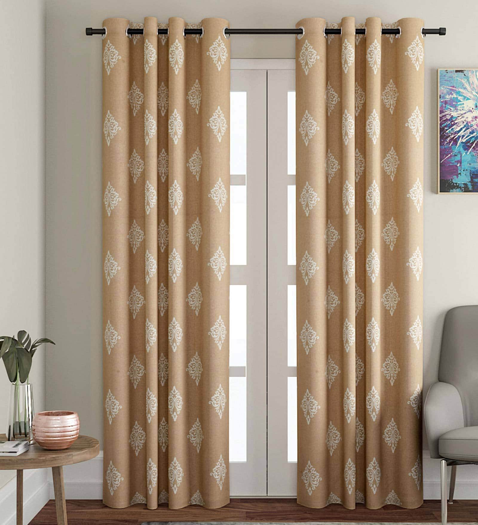 Beige Traditional Cotton 9 Ft Light Filtering Eyelet Door Curtain