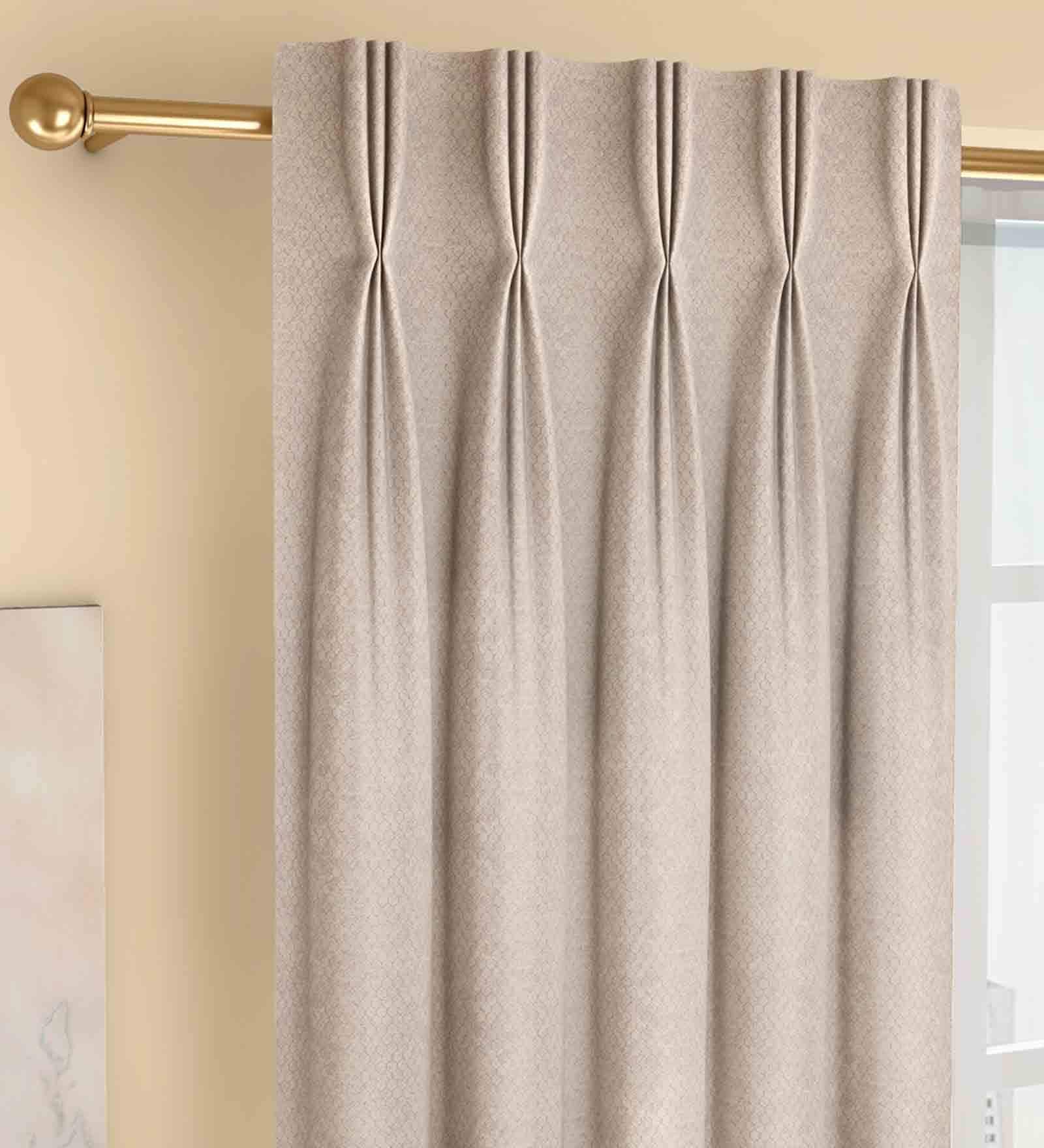 Beige Solid Poly Cotton 5 Ft Semisheer Pinch Pleat Window Curtains (Set of 2)