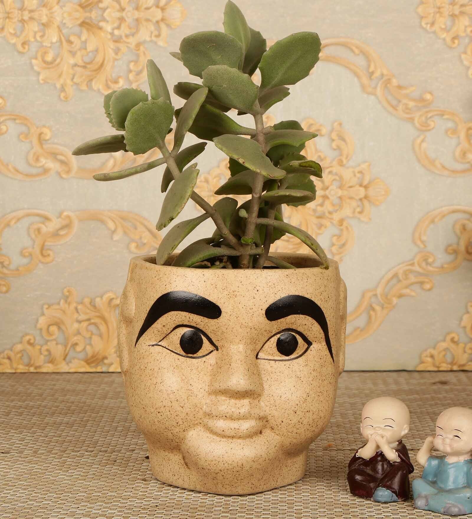Beige Ceramic Face Shape Desk Pot