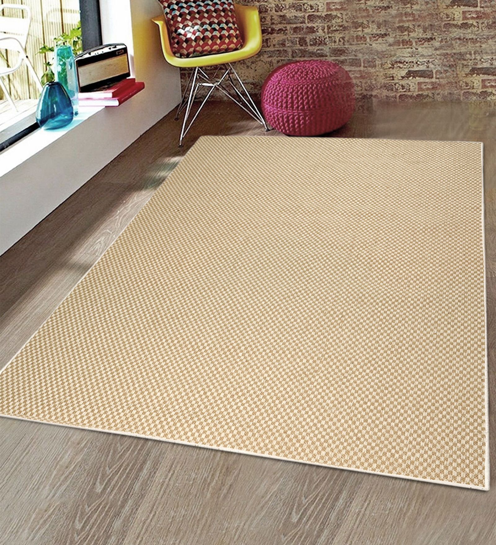 Beige Jute & Cotton Solid 6 x 9 Feet Hand Woven Carpet