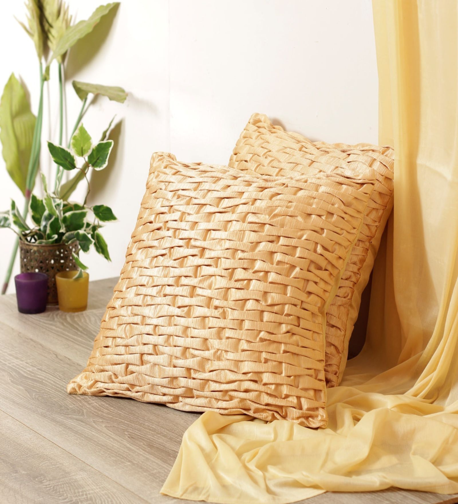 Beige Chenille Geometric 40x40 inches Cushion Covers Set of 2