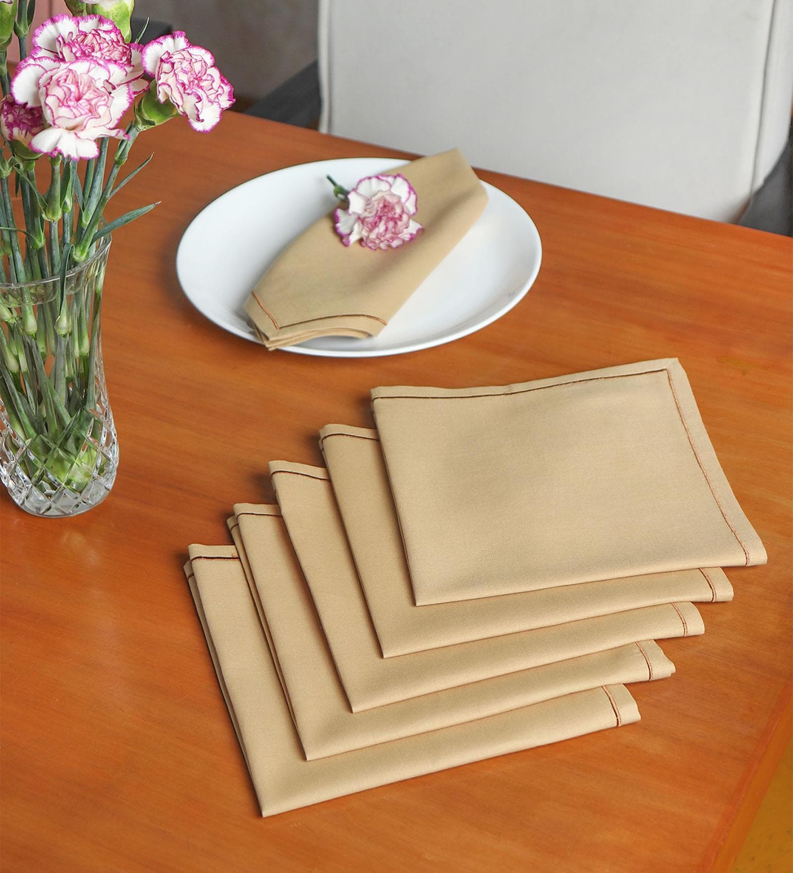 Beige Cotton  (16x 16 )Inch Table Napkins (Set of 6)