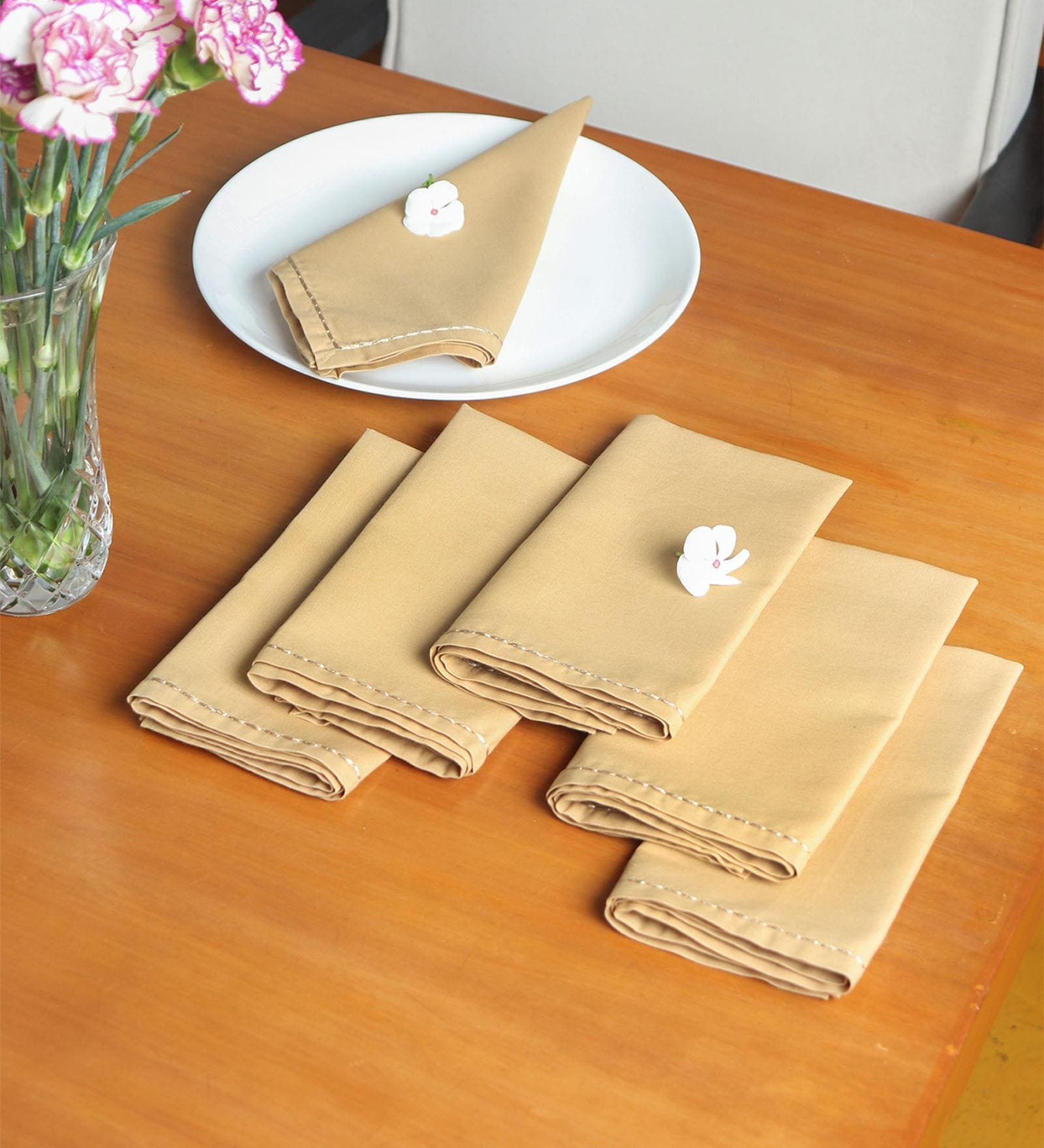 Beige Cotton  (16x 16 )Inch Table Napkins (Set of 6)