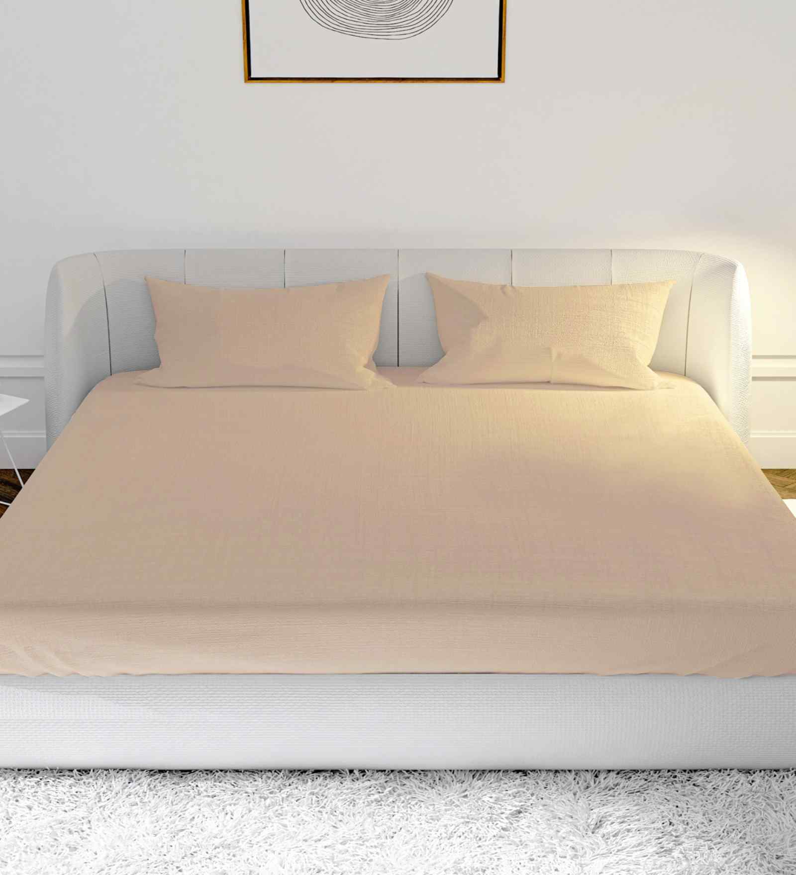 Beige Cotton 1 King Bedsheet with 2 Pillow Covers