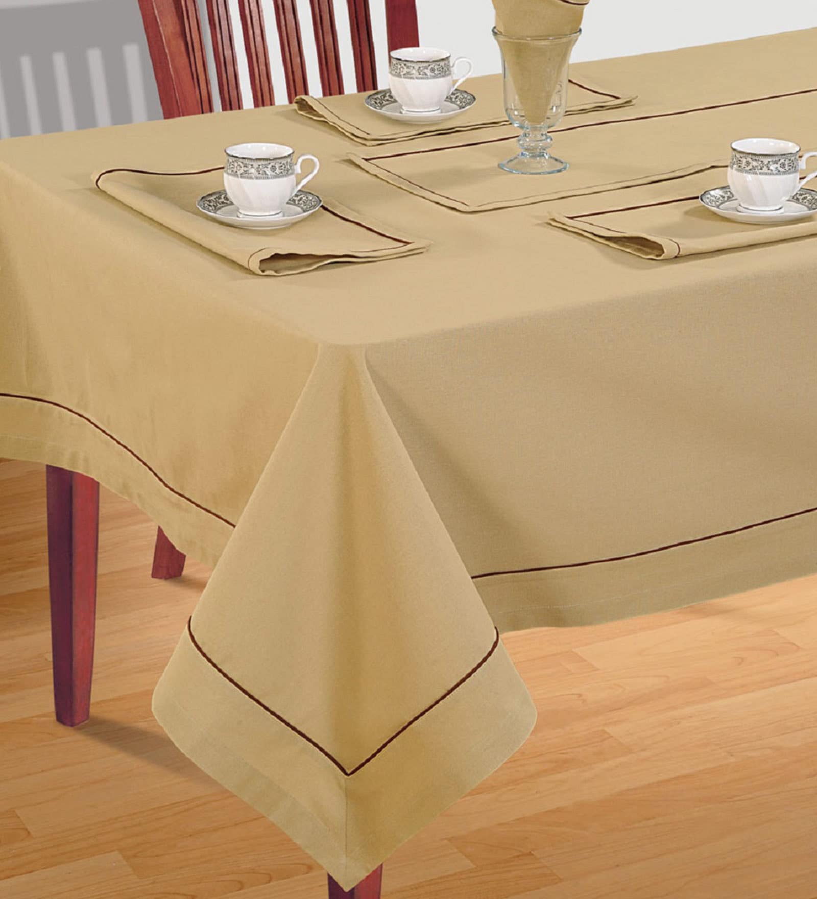Solid (118x70) Beige Cotton Table Cloth
