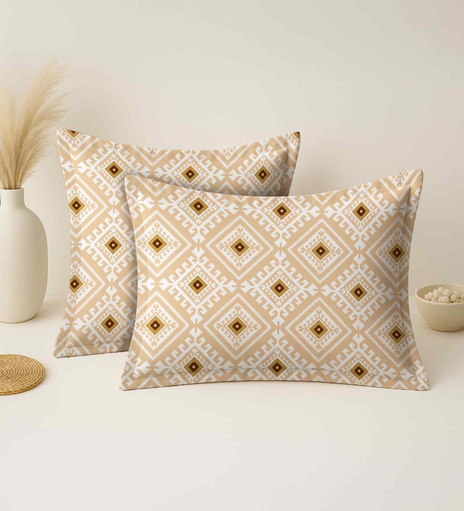 Beige Cotton 27x18 Inches Pillow Covers (Set of 2)