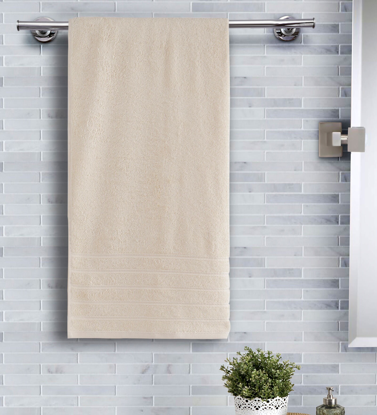 Beige Solid 450 GSM Cotton Bath Towel