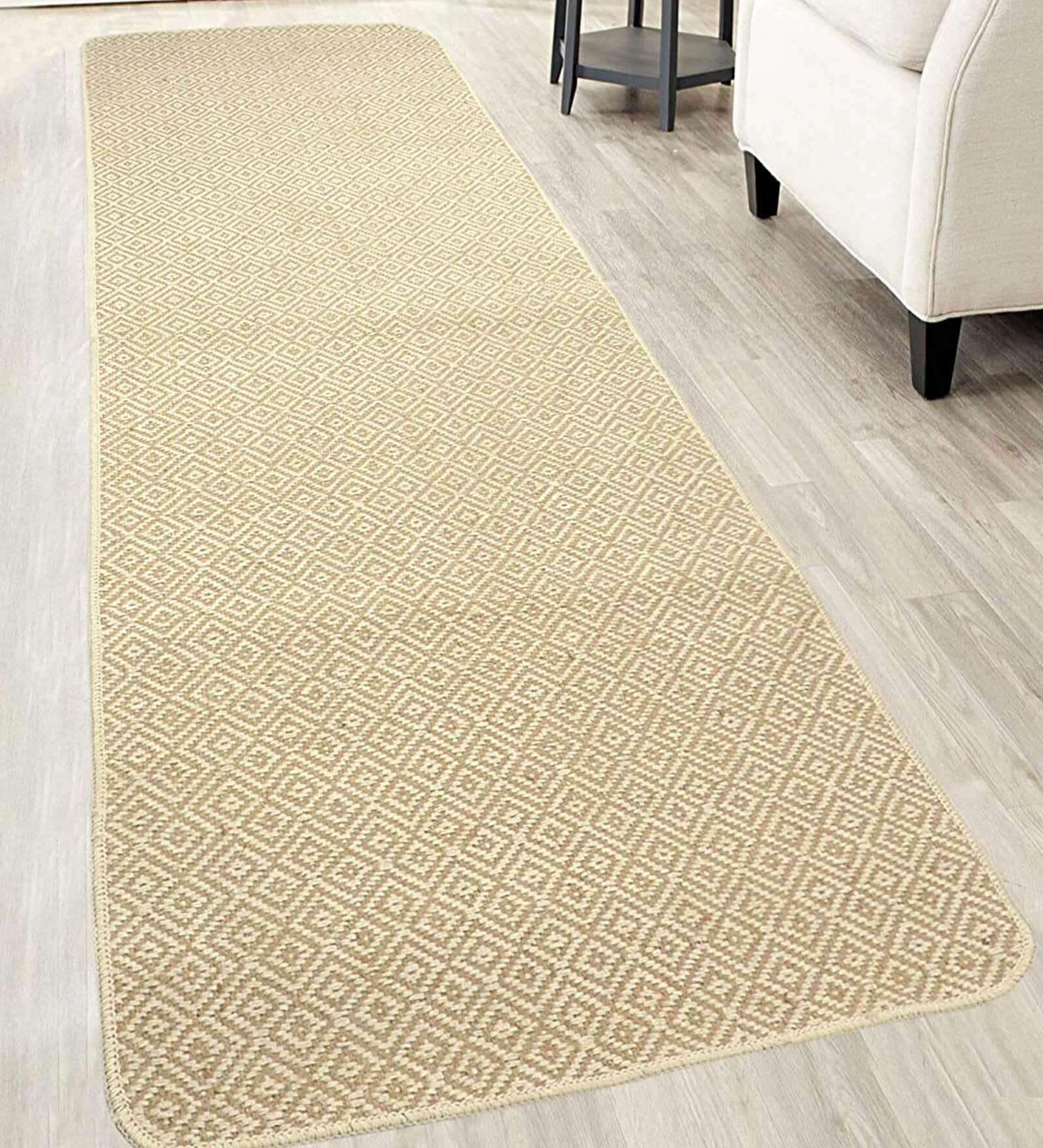 Beige Cotton 79 x 26 Inches Machine Made Floor Runner
