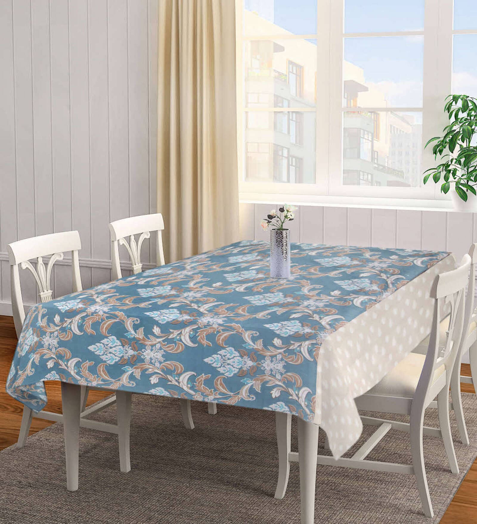 Comet (72x52) Blue & White Cotton Blend Table Cloth