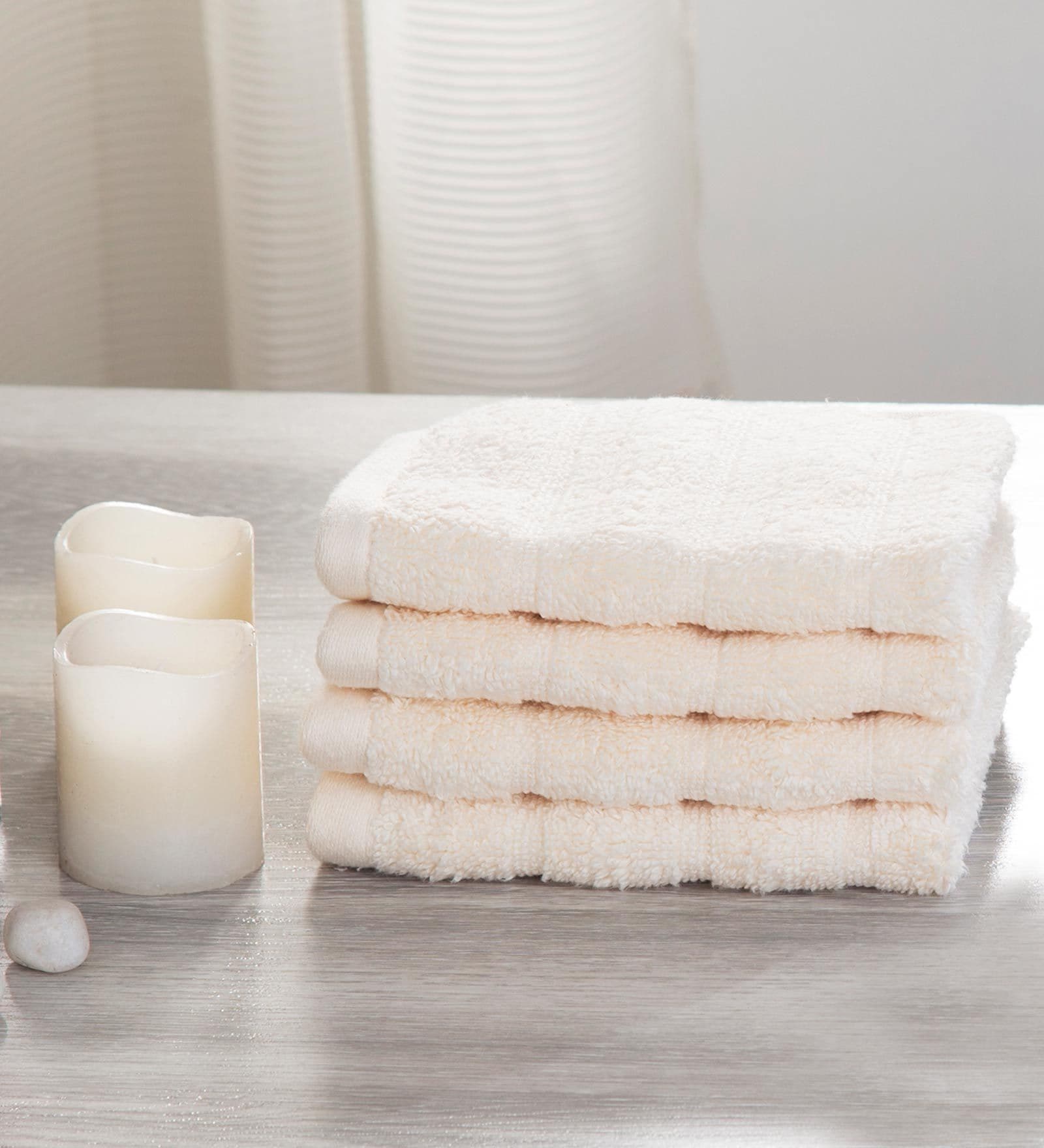 Beige Solid 550 GSM Cotton Face Towels (Set of 4)