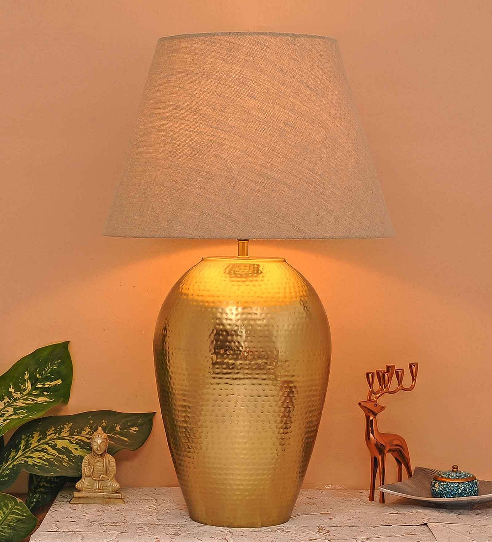 Bunsen Beige Cotton Shade Night Lamp With Mild Steal Base