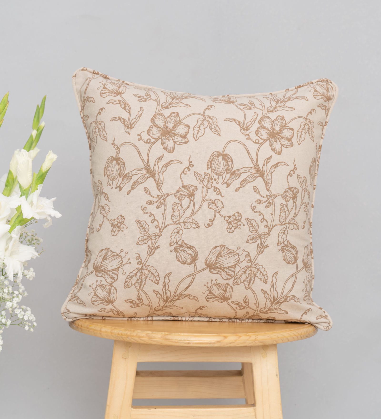 Buy Beige Cotton Floral 26x26 inches Cushion Cover at 100% OFF by The ...