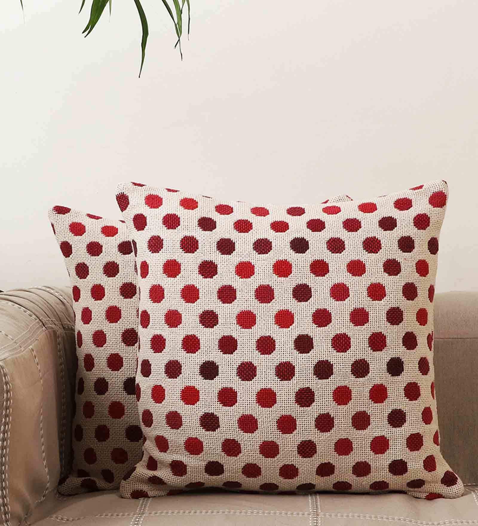 Beige Geometric Cotton 18 x 18 Inches Cushion Covers (Set of 2)