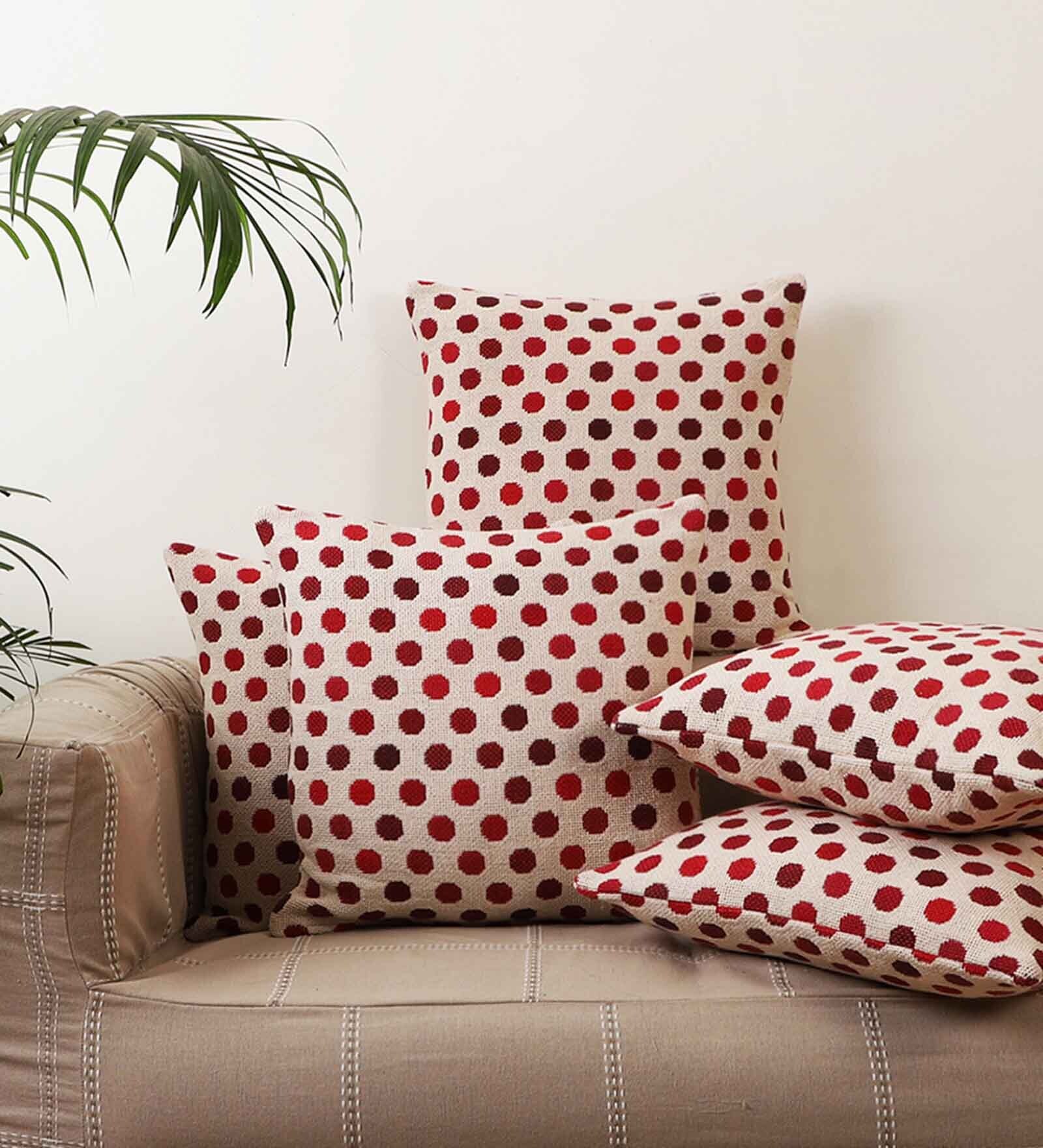 Beige Cotton Geometric 18x18 inches Cushion Covers (Set of 2)