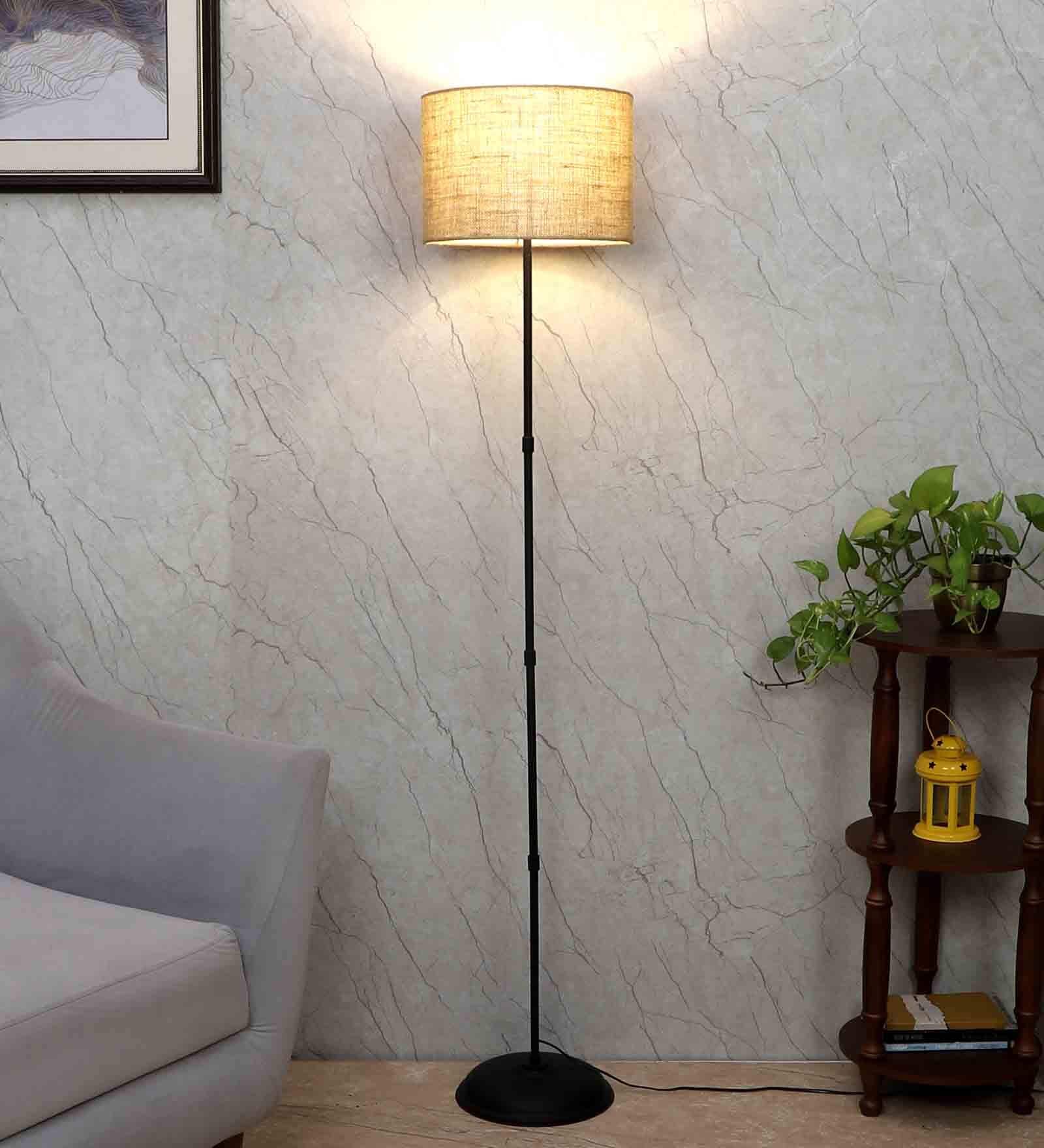 Beige Cotton Shade Club Floor Lamp Iron Base