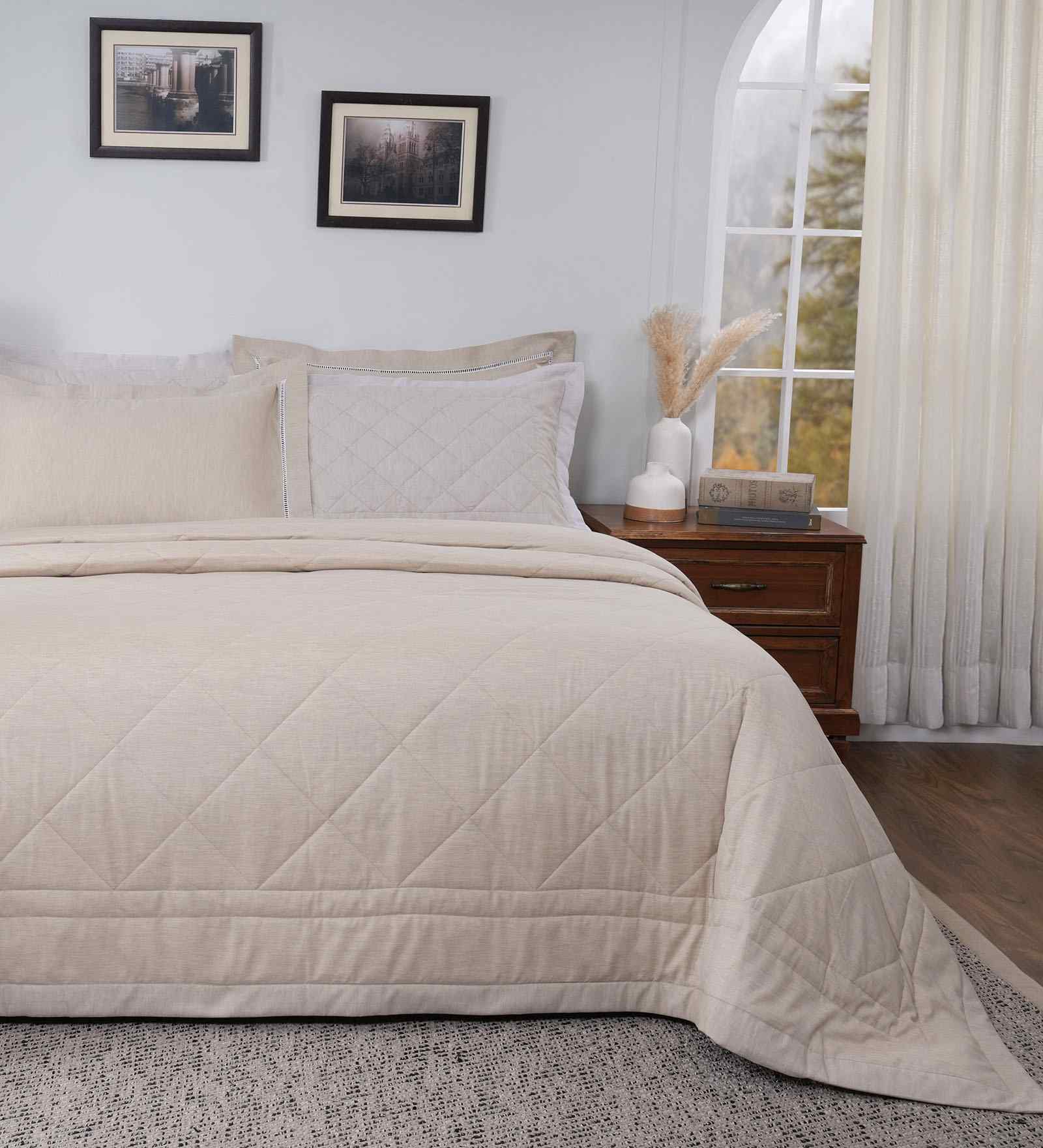 Beige Cotton Solid 110 GSM Double Bed Quilt