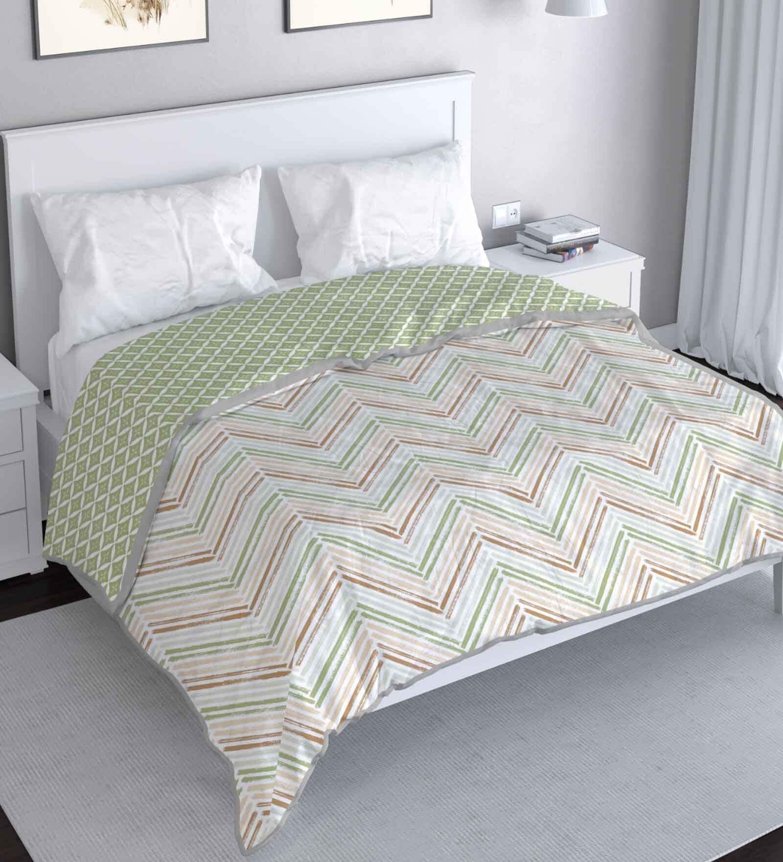 Beige Cotton Geometrical 120 GSM Reversible Double Bed Dohar