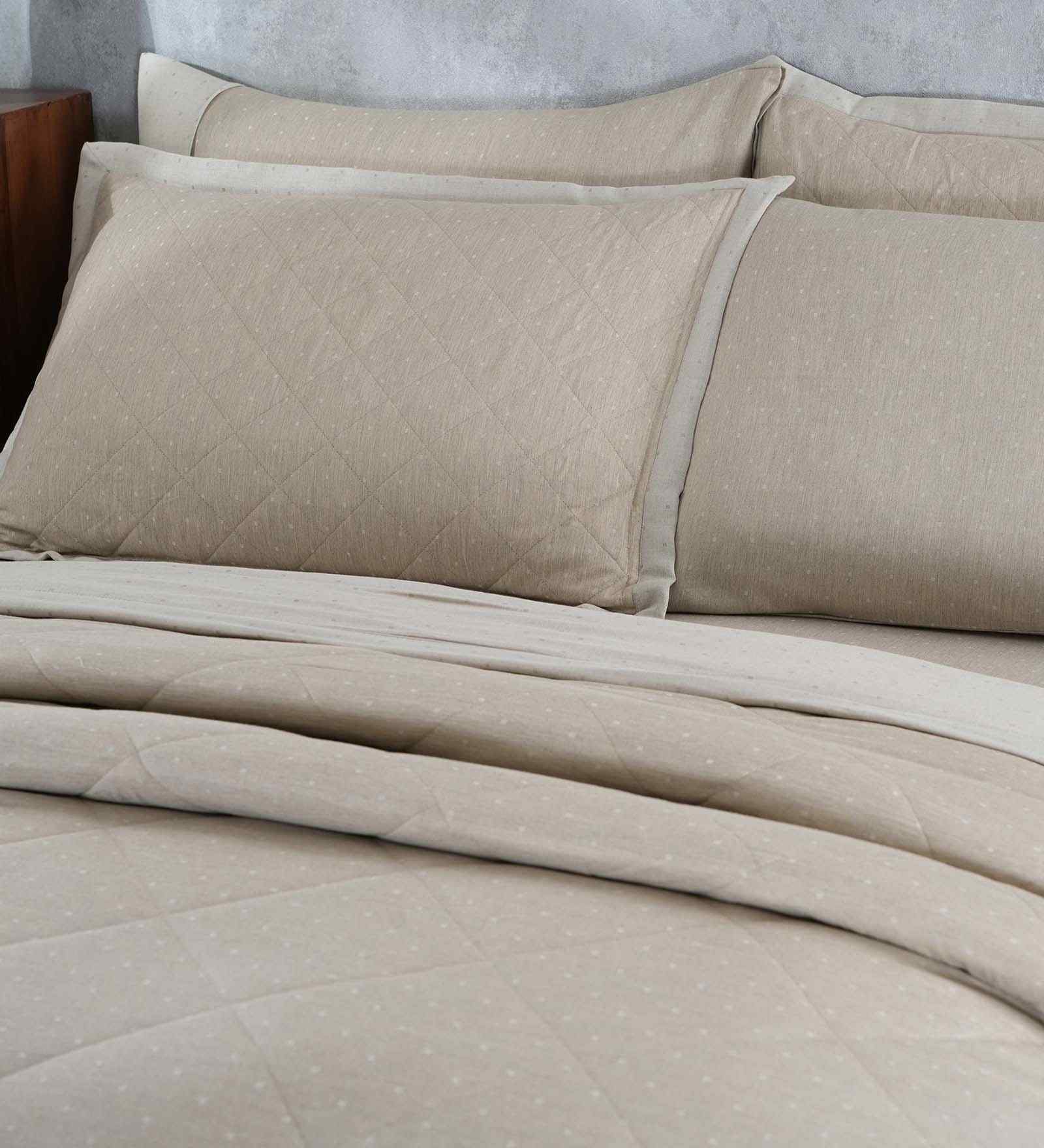 Beige Cotton Solid 120 GSM Single Bed Quilt