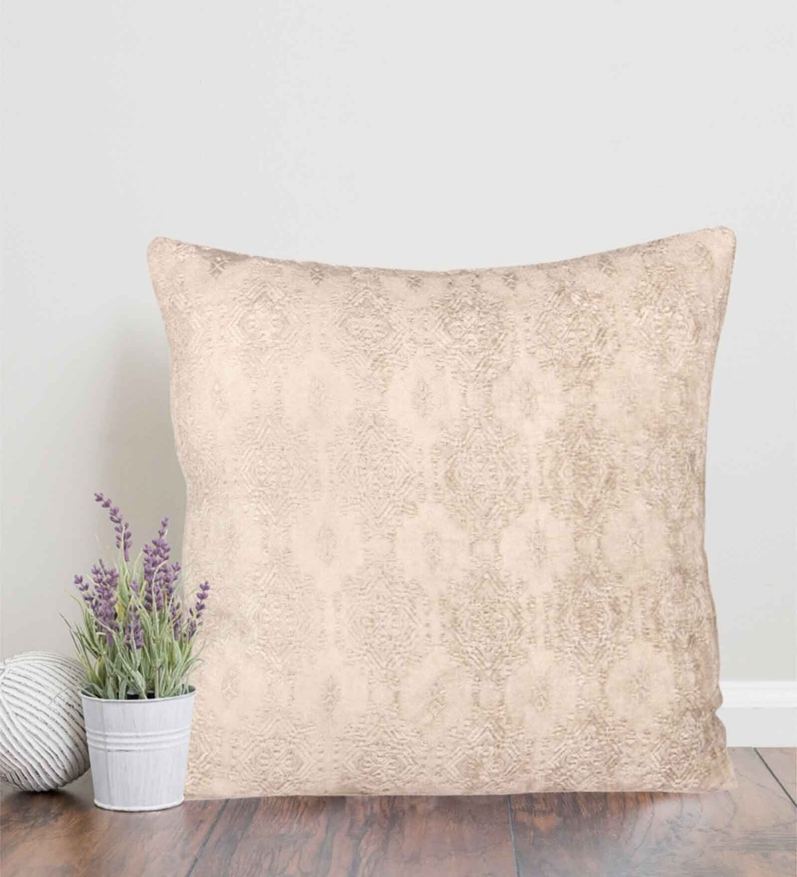 Beige Traditional Cotton 14 x 14 Inch Cushion Cover