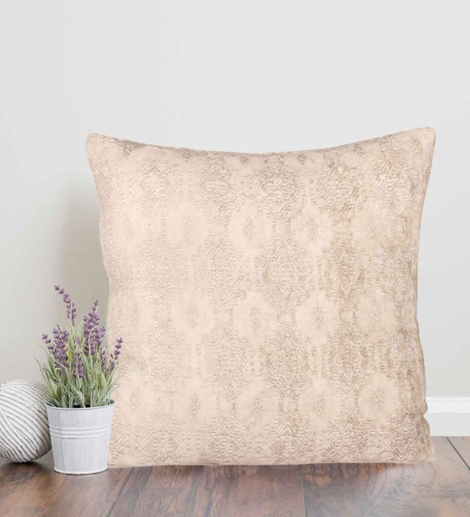 Beige Traditional Cotton 16 x 16 Inches Cushion Cover