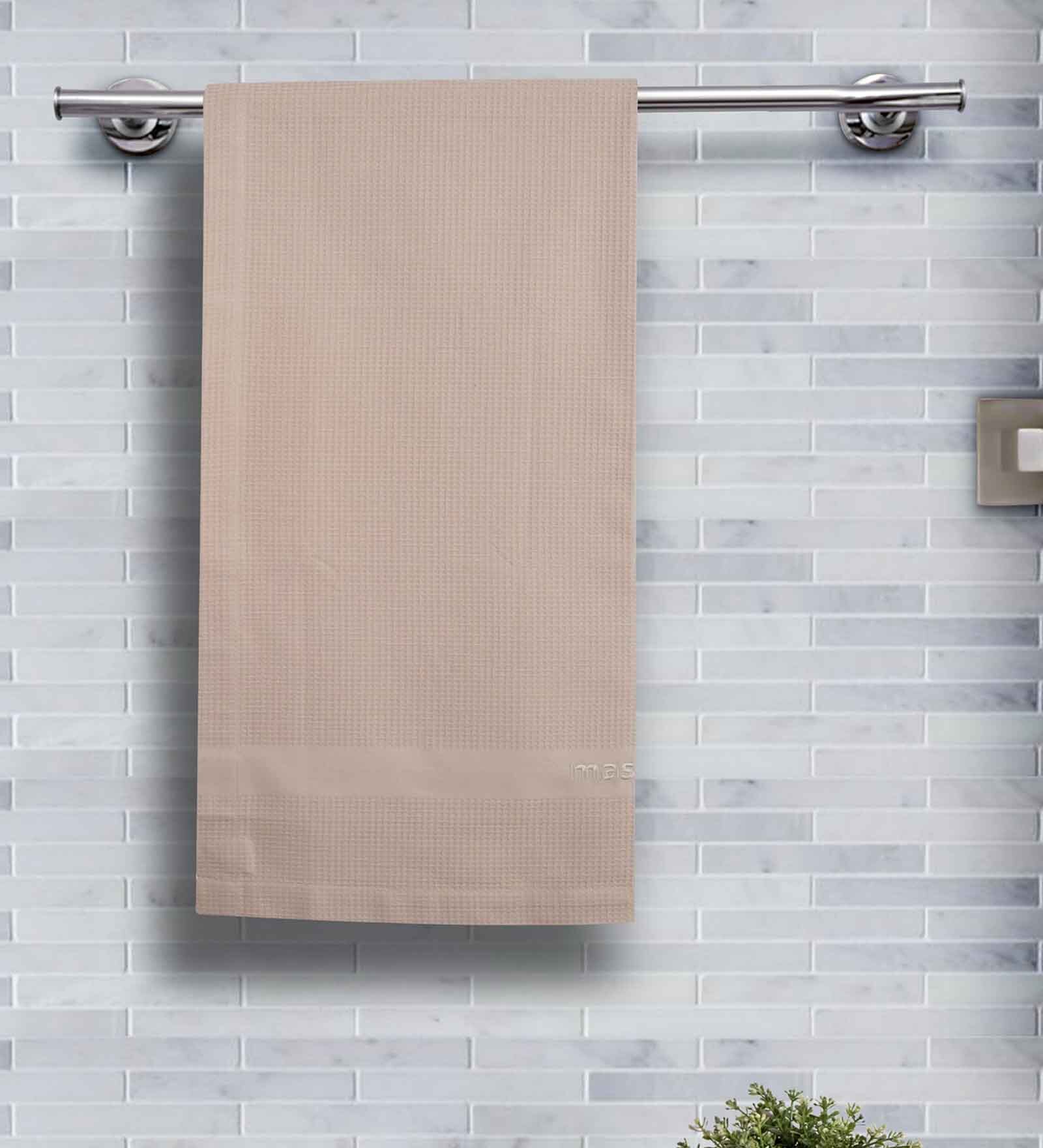 Beige Cotton Solid 215 GSM Bath Towel