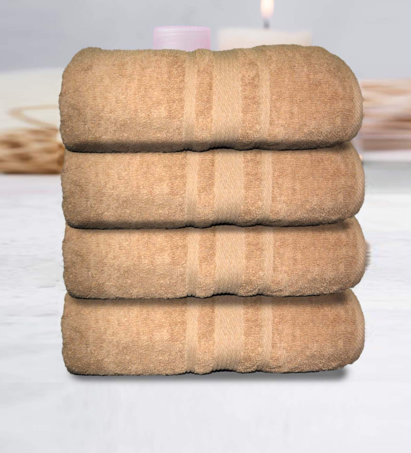 Beige Cotton Solid 500 GSM Bath Towels (Set of 4)