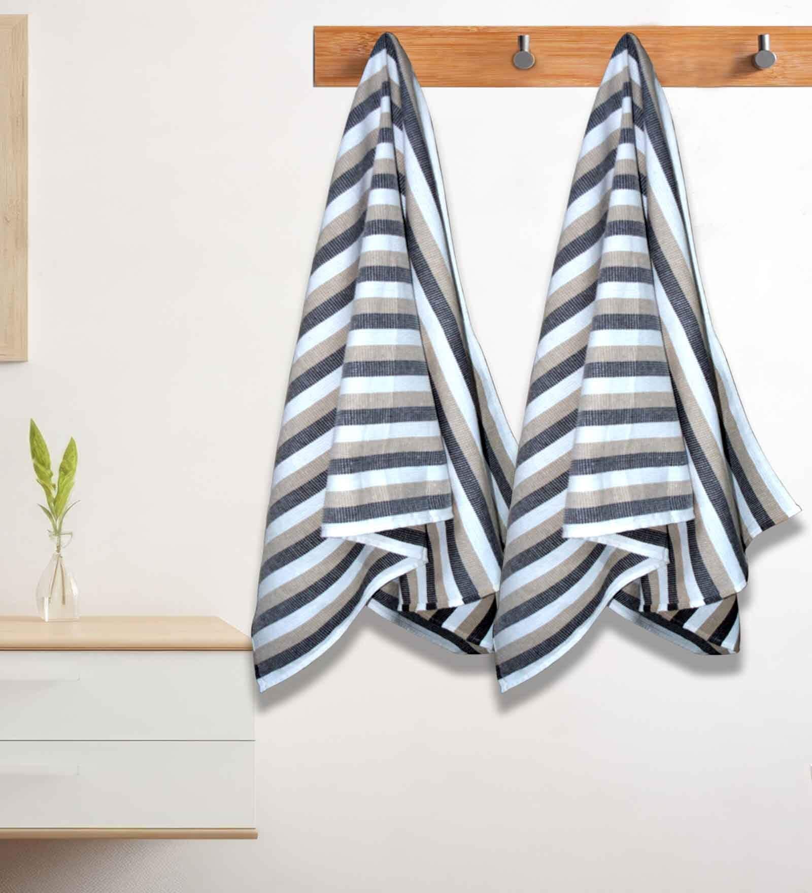 Beige Cotton Striped 220 GSM Bath Towels 2 Pc