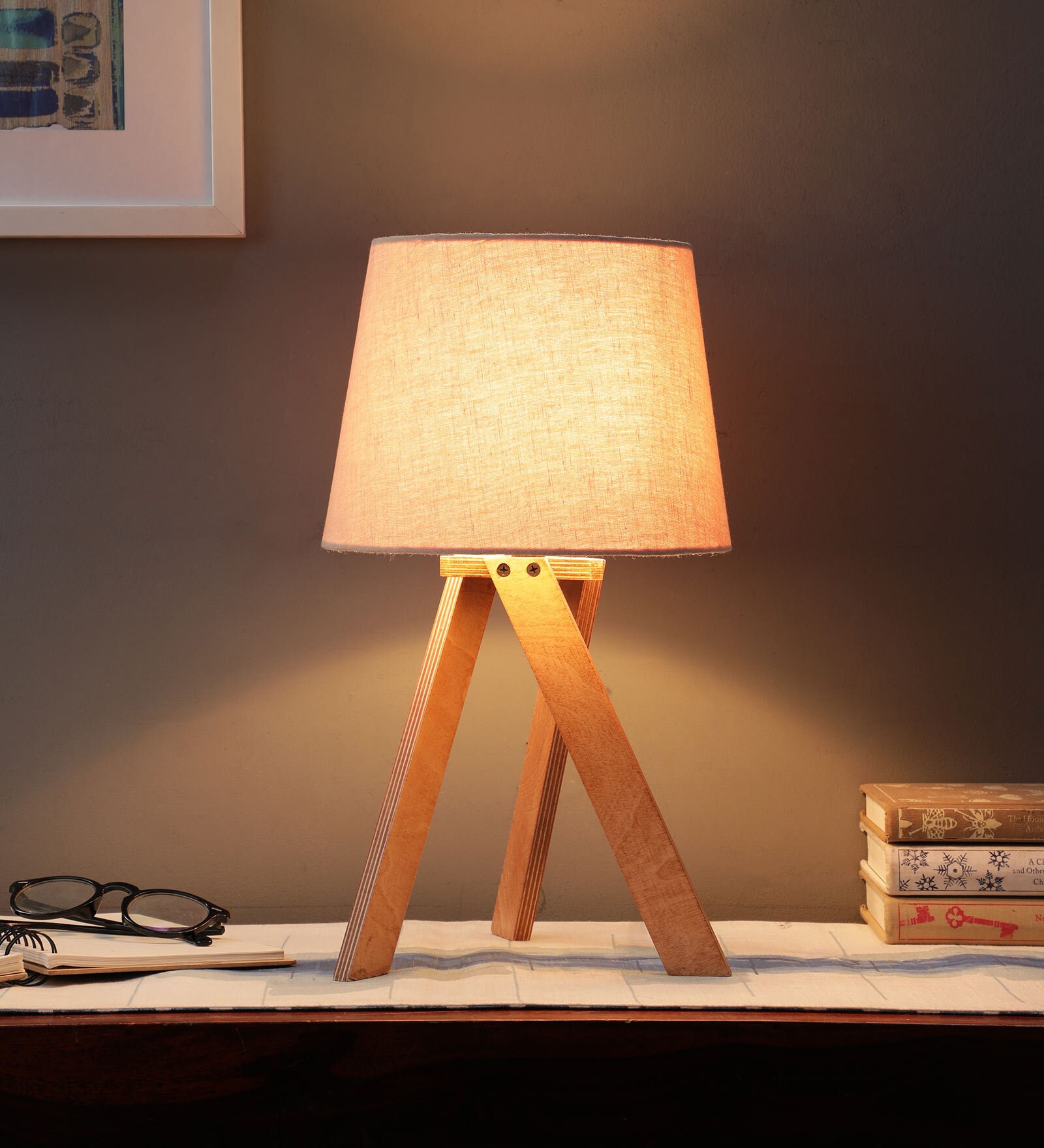 Buy Mateo Beige Fabric Shade Tripod Table Lamp with Beige Base - By ...