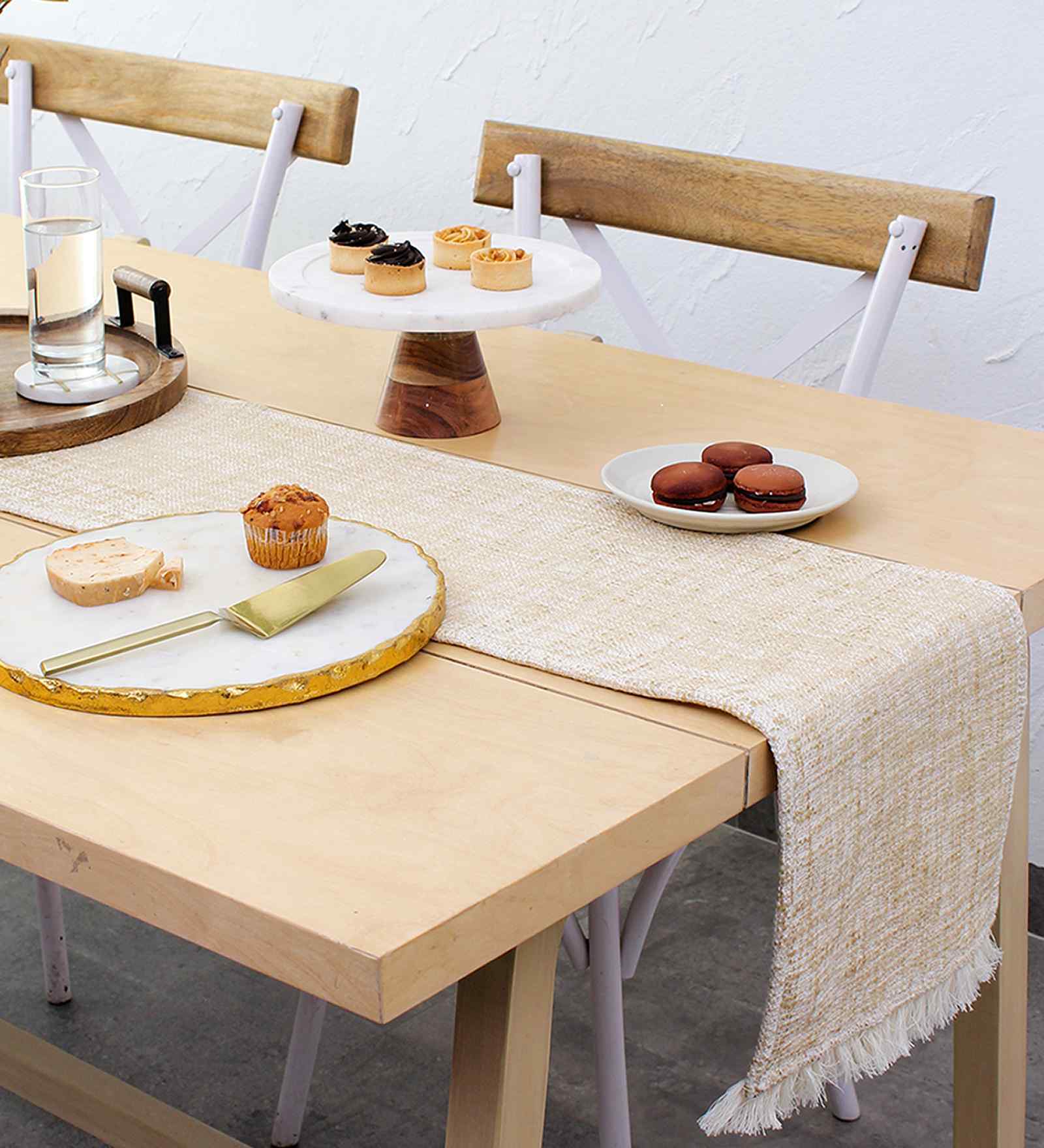 Beige Cotton Textured Table Runner
