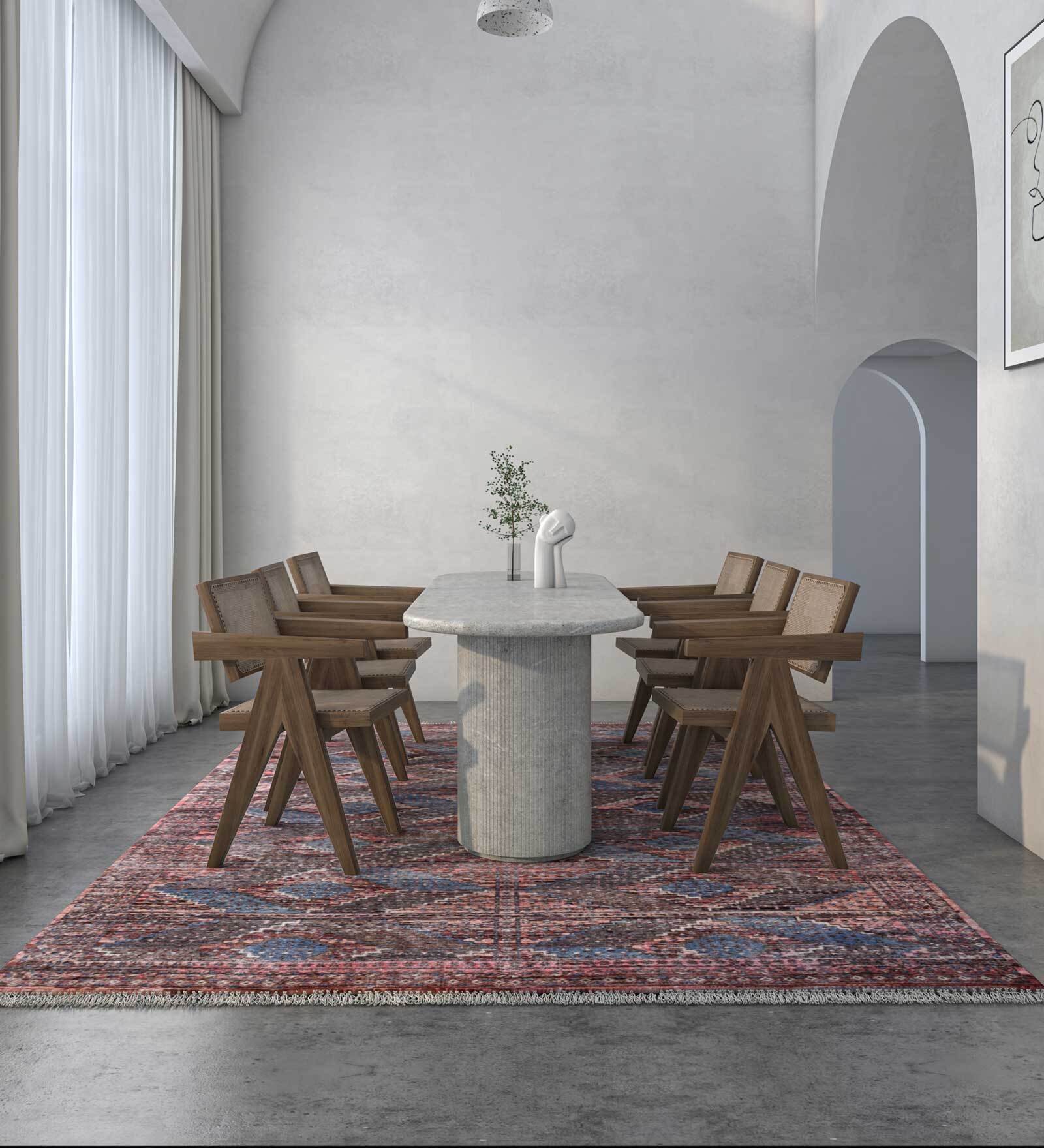 Beige Distressed Wool 5 ft x 7 ft Hand Knotted Carpet