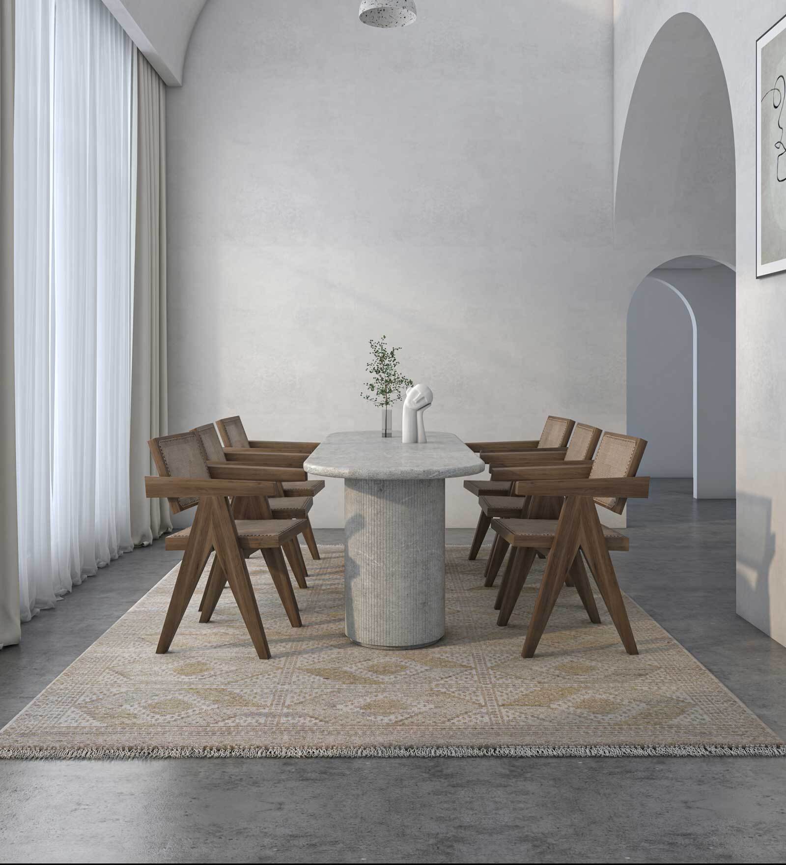 Beige Distressed Wool 8 ft x 10 ft Hand Knotted Carpet