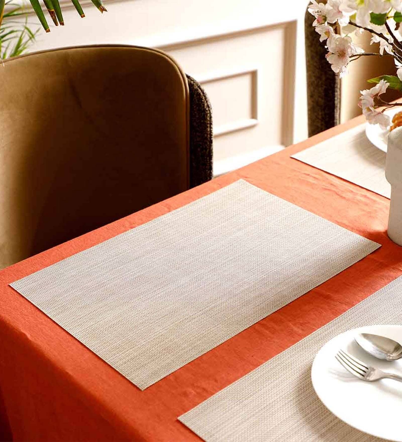 Beige Ella Rectangular PVC Dining Table Placemat