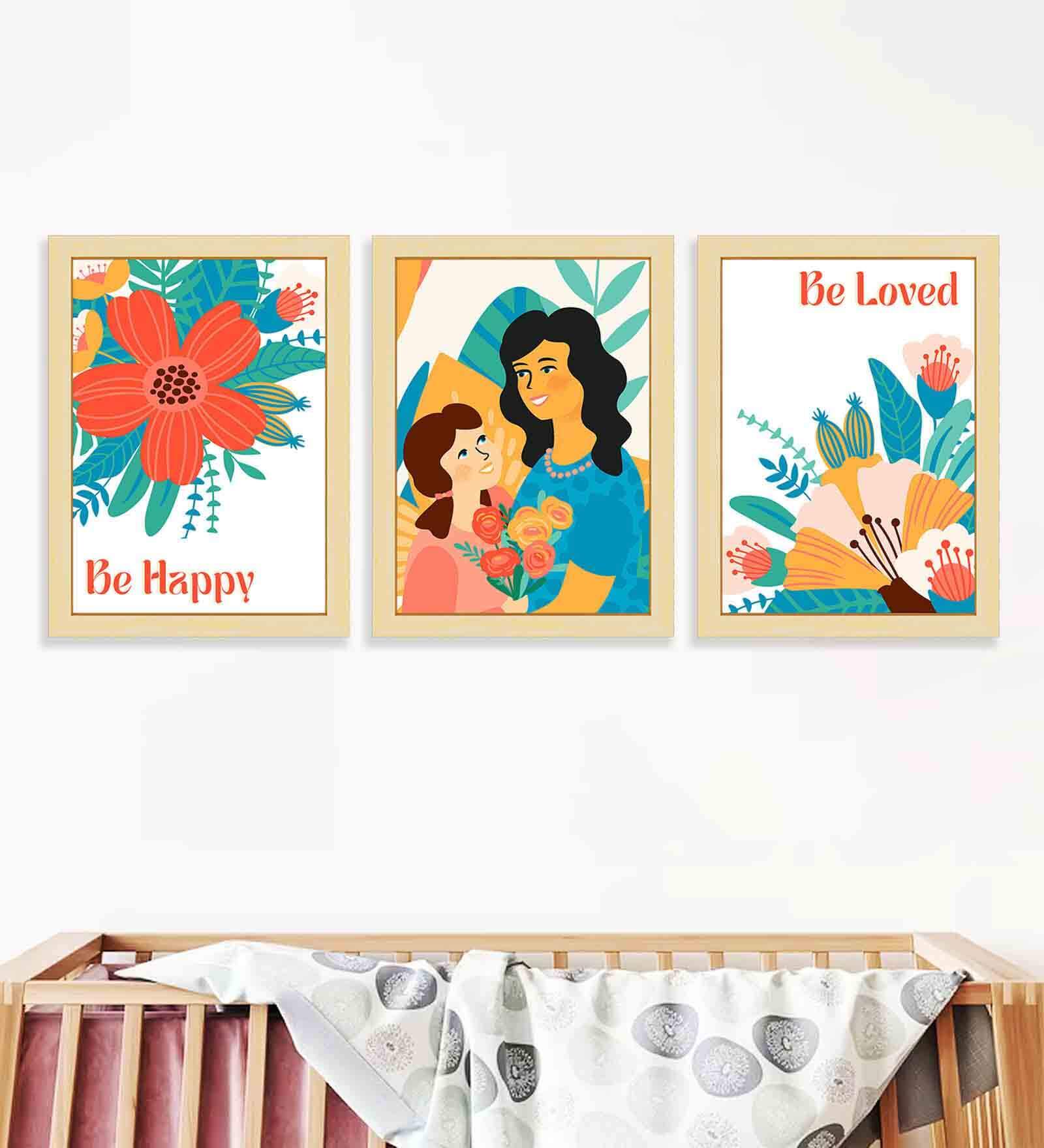 Multicolour Engineered Wood (Set of 3) Art Panels