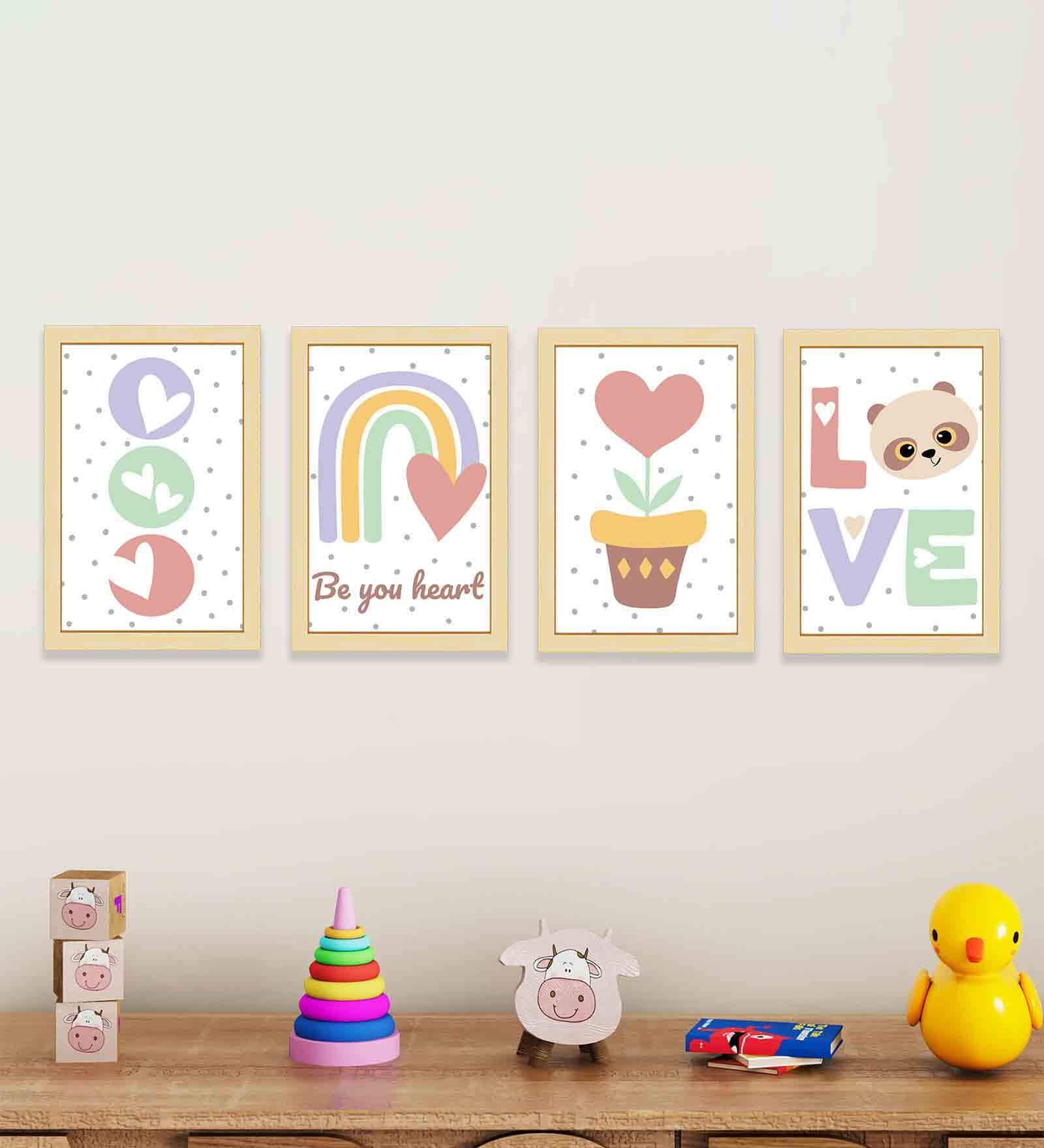 Multicolour Engineered Wood (Set of 4) Art Panels