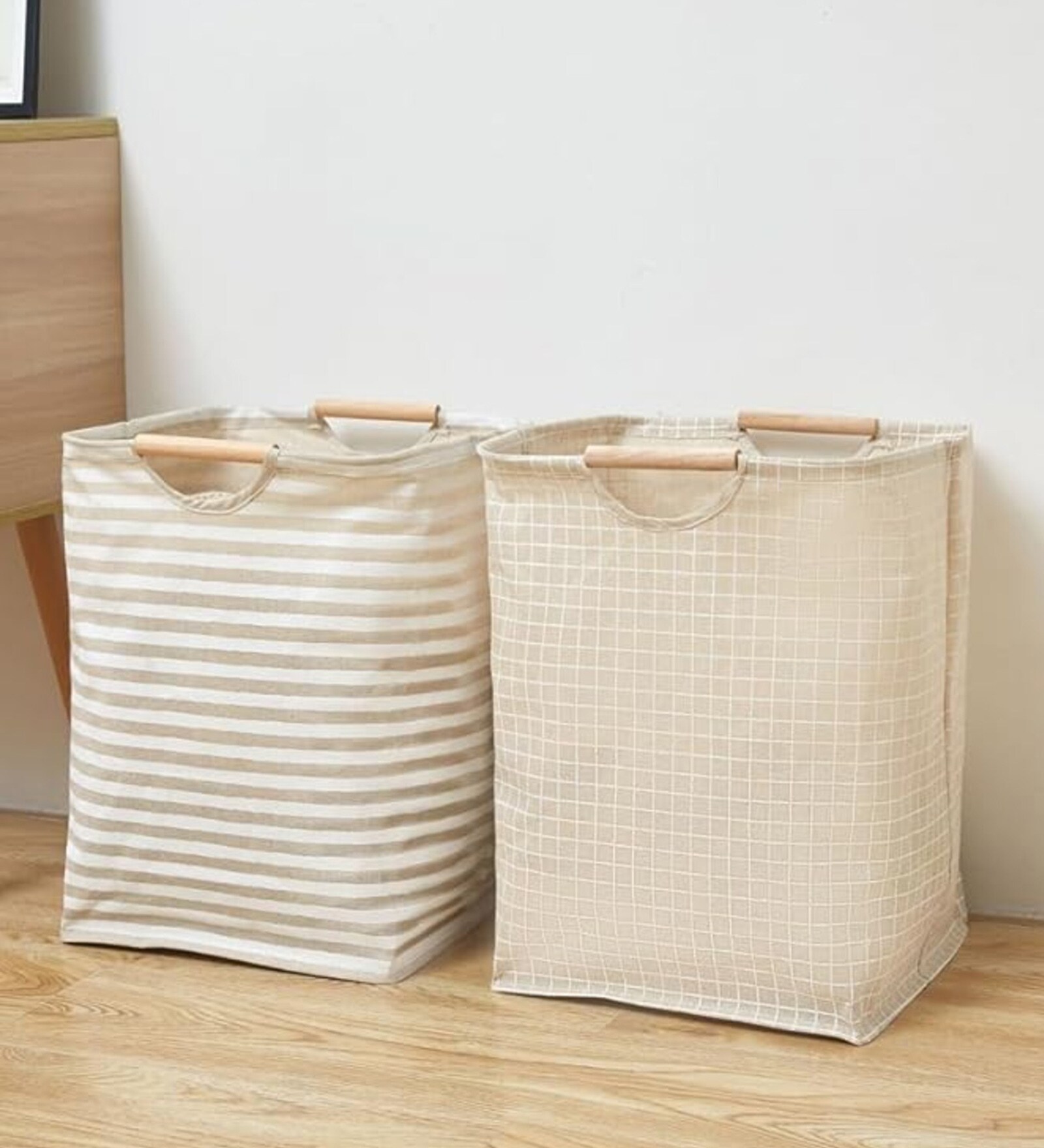 Beige Cotton 11 Ltr Laundry Basket