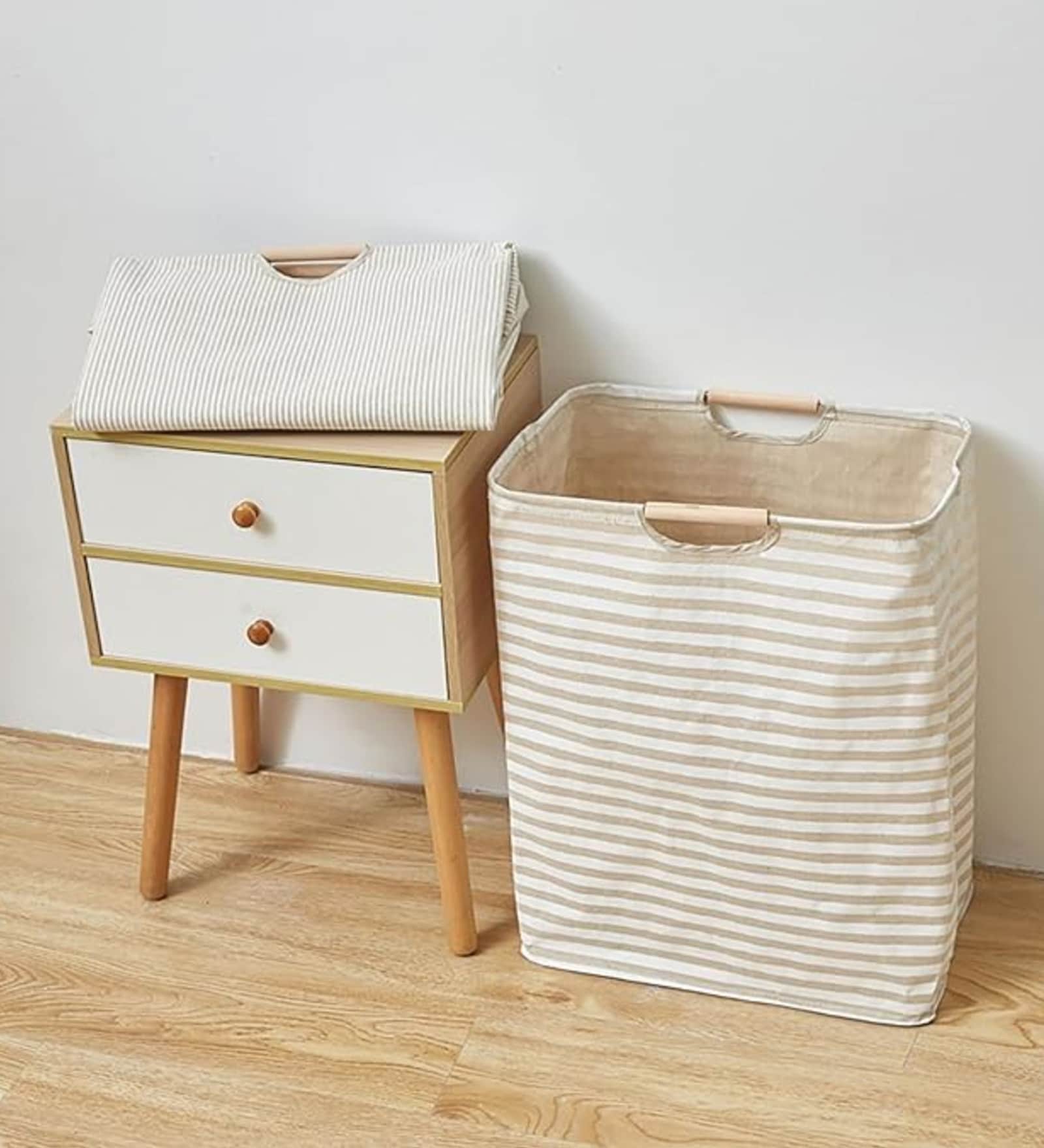 Beige Cotton 11 Ltrs Laundry Basket