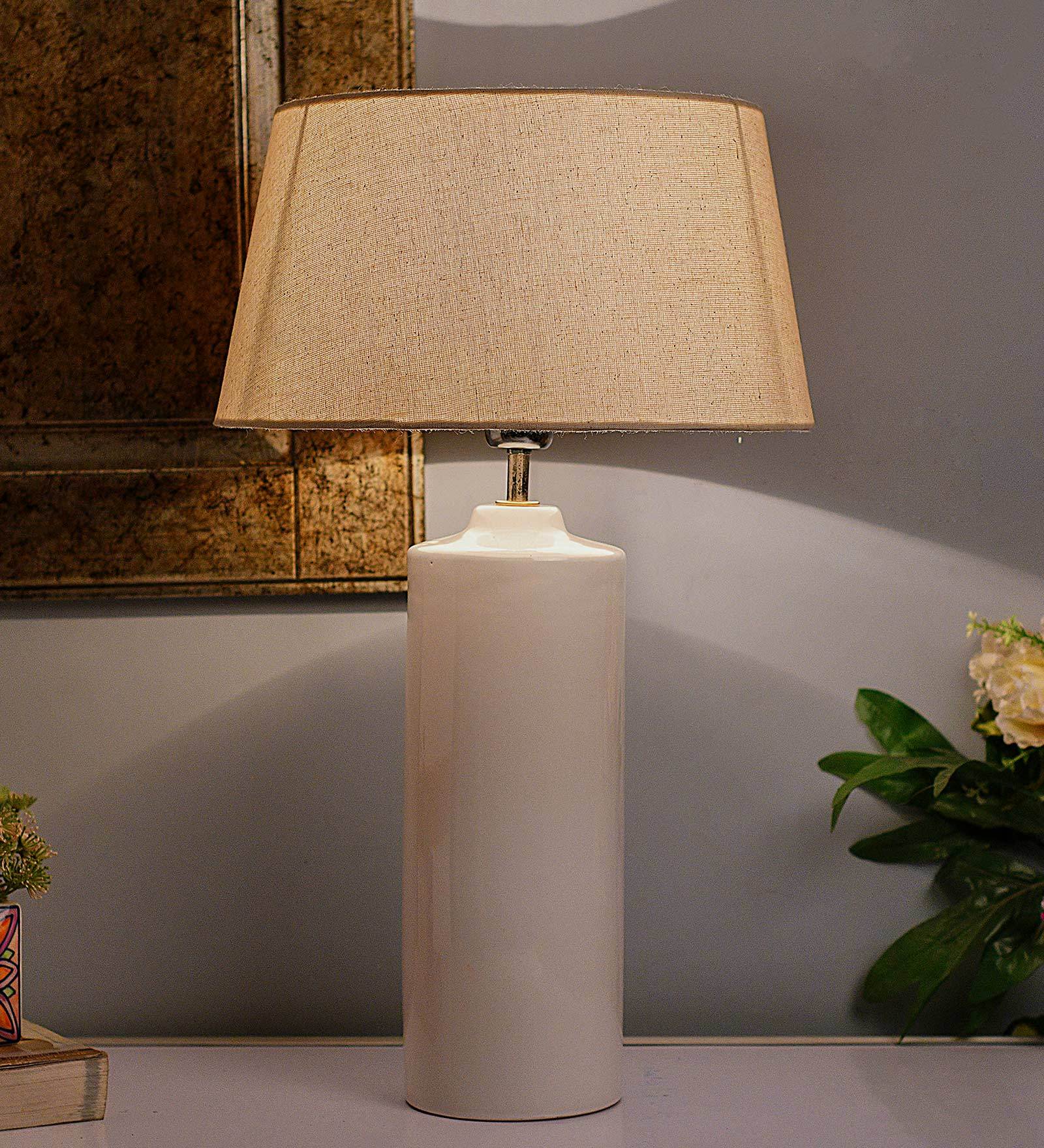 Buy Beige Fabric Shade Table Lamp with White Base at 50% OFF by ...