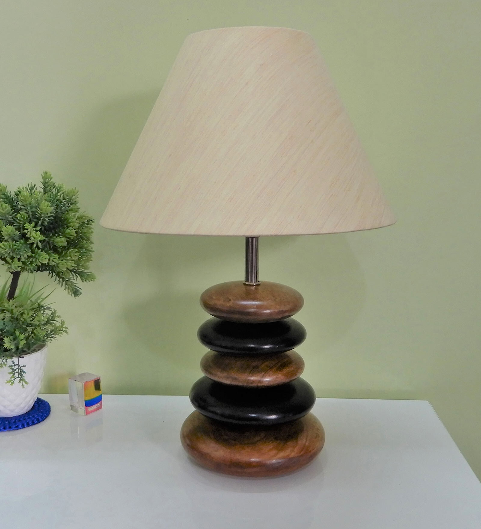 Beige Fabric Shade With Brown And Black Base Table Lamp