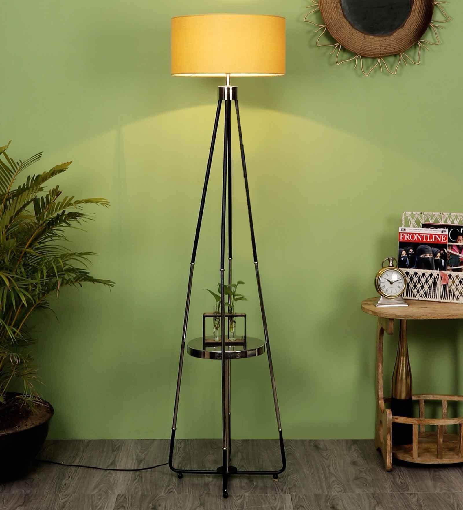 Ebenezer Beige Fabric Shade Shelf Floor Lamp With Iron Base