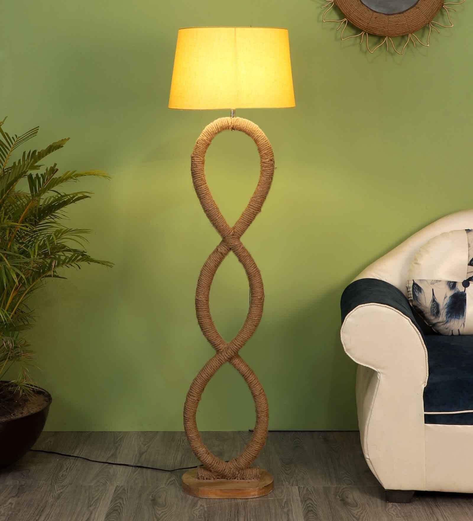 Nirvana Beige Fabric Shade Club Floor Lamp With Wood Base