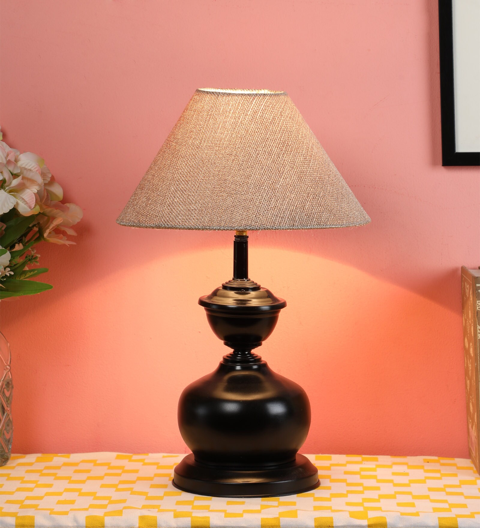 Buy Beige Fabric Shade Table Lamp with Black Base at 63% OFF by Tu Casa ...