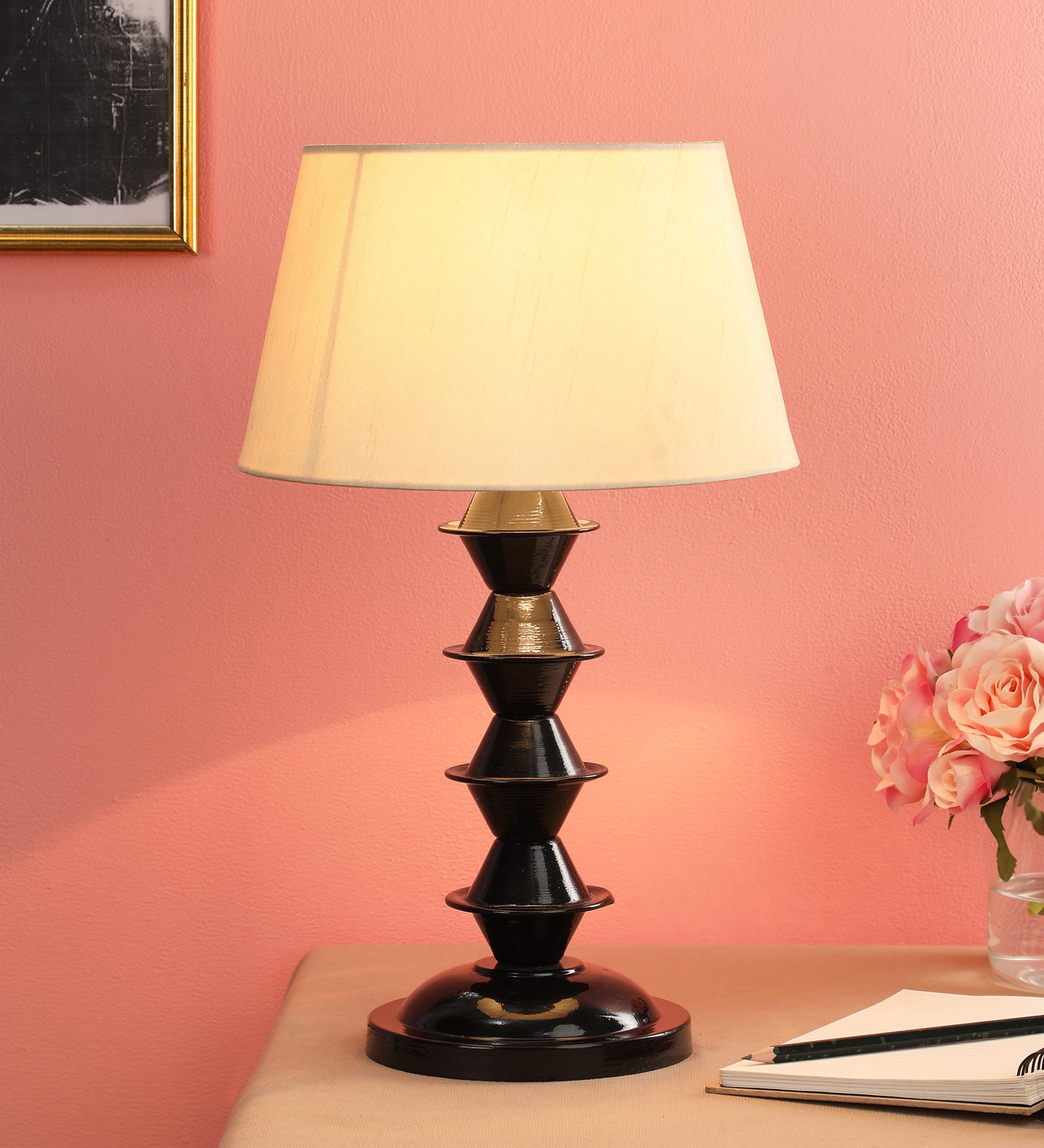 Lavery Beige Fabric Shade Night Lamp With Metal Base