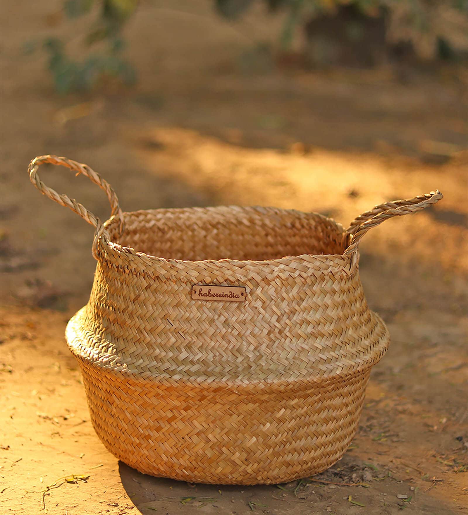 Beige Fibre Plant Basket Small