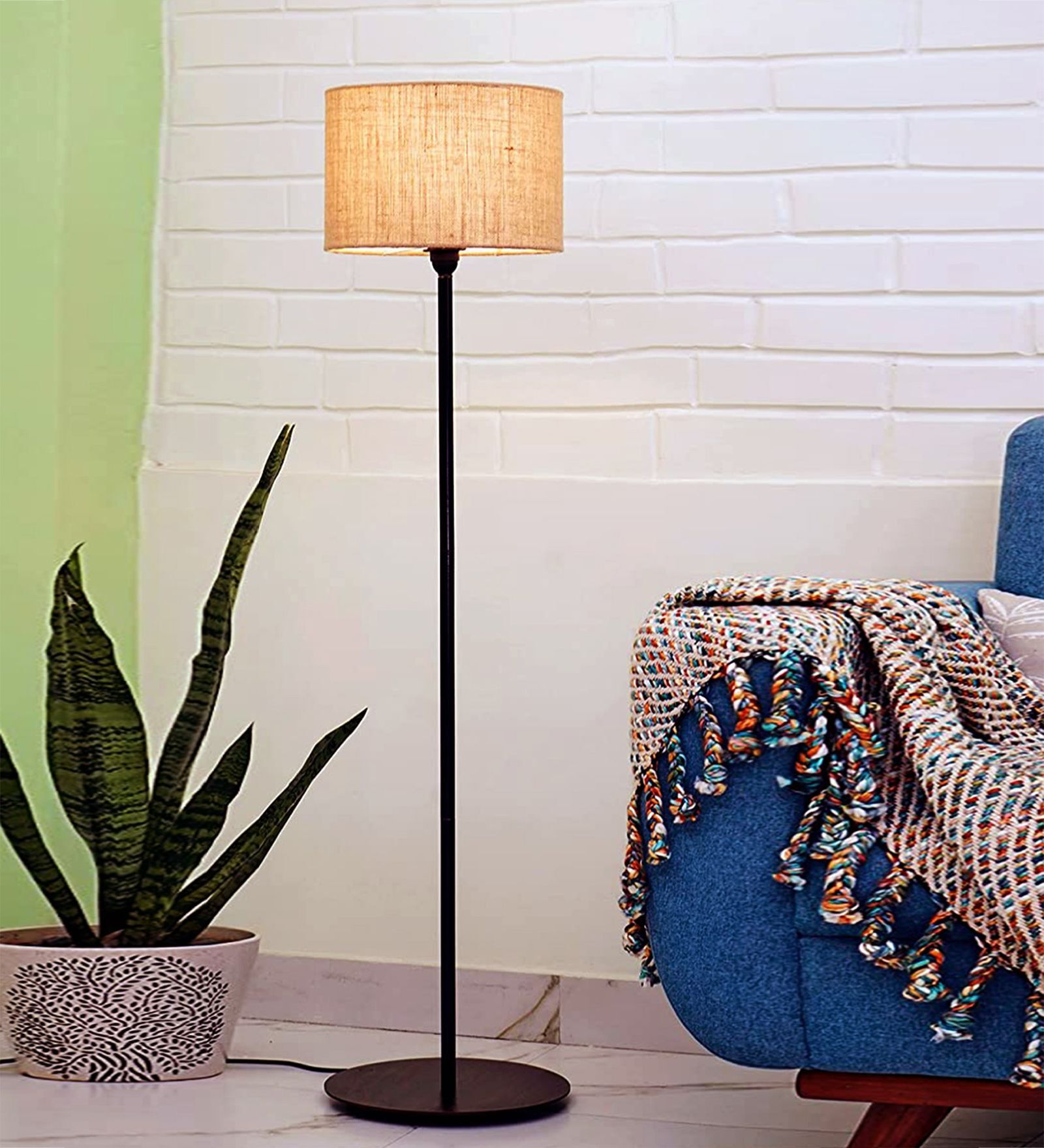 Beige Floor Lamp with Wooden Base Beige Floor Lamp with Wooden Base